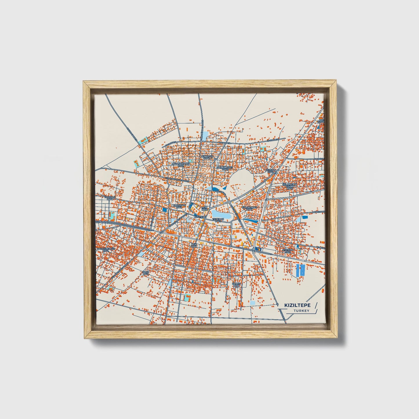 Kiziltepe Turkey Colorful City Map Canvas Print • Natural Wooden Framed