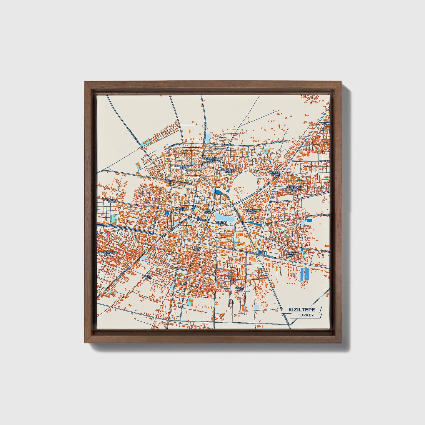 Kiziltepe Turkey Colorful City Map Canvas Print • Dark Wooden Framed