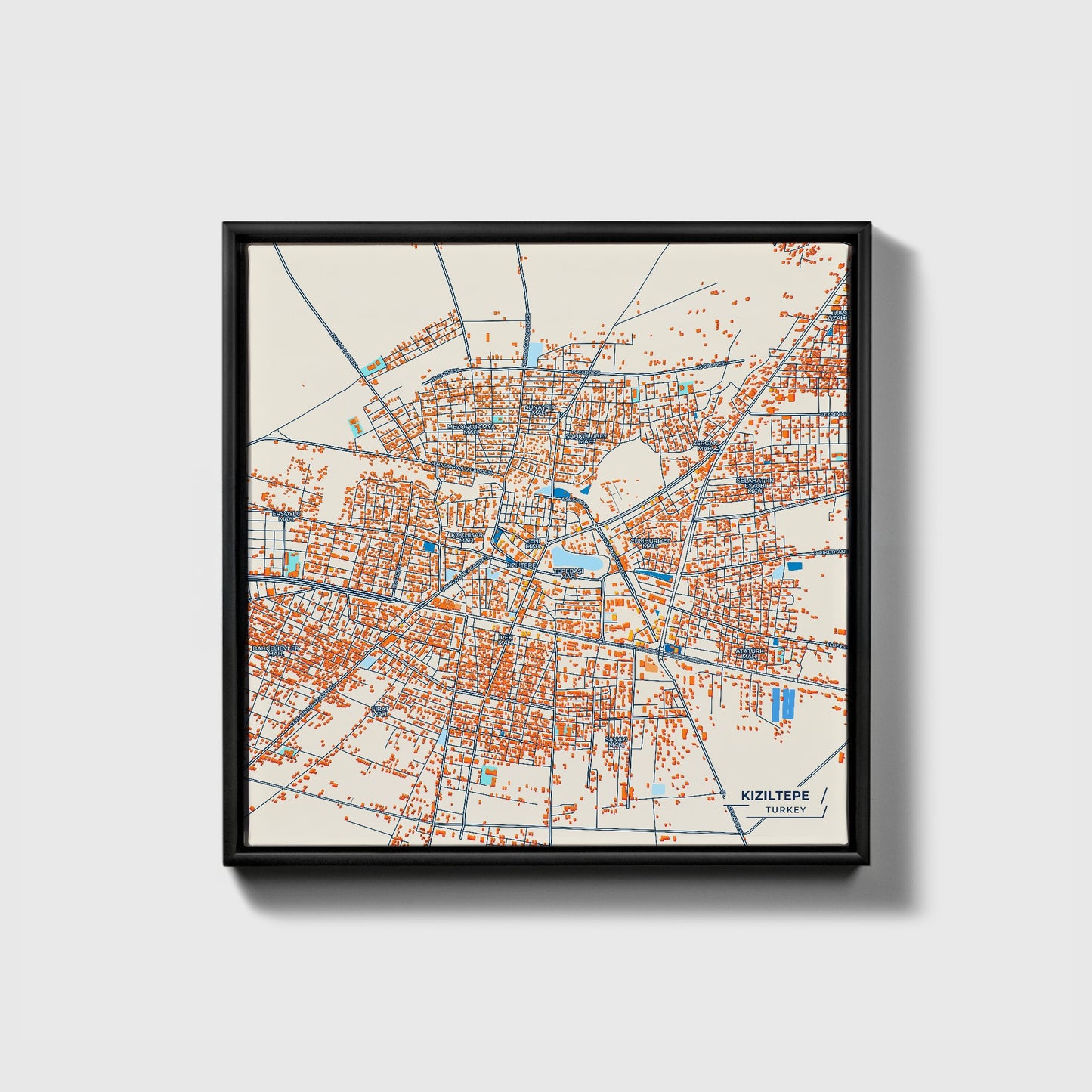 Kiziltepe Turkey Colorful City Map Canvas Print • Black Framed