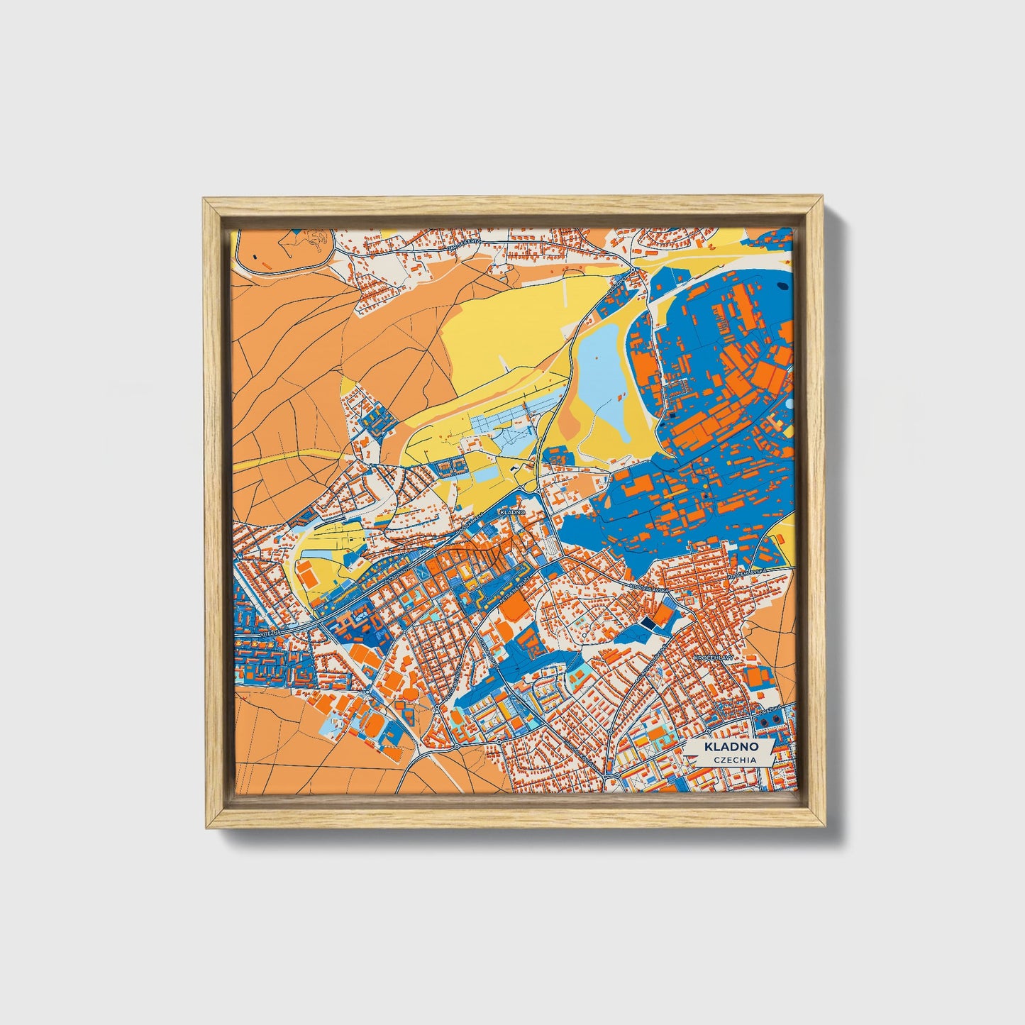 Kladno Czechia Colorful City Map Canvas Print • Natural Wooden Framed