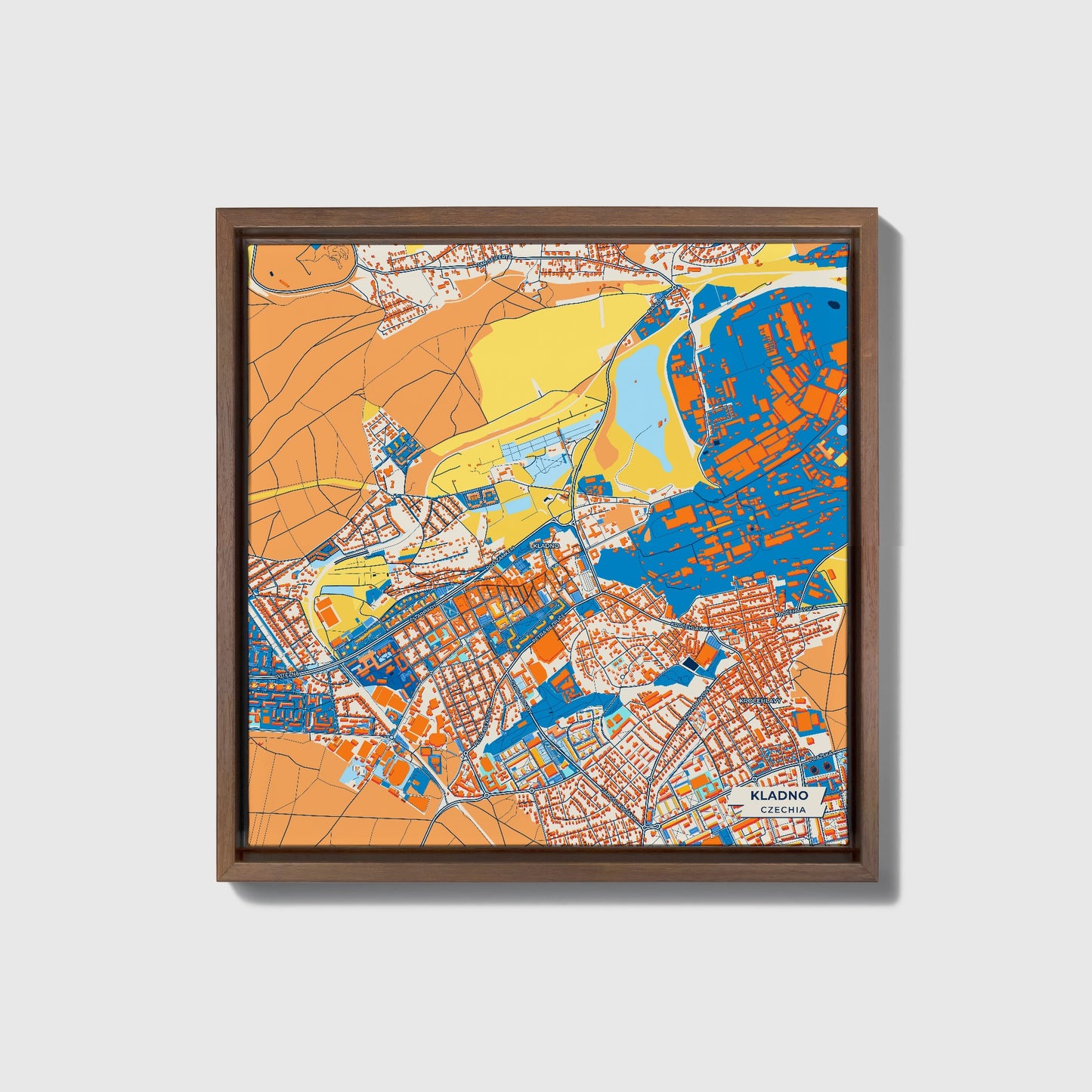 Kladno Czechia Colorful City Map Canvas Print • Dark Wooden Framed