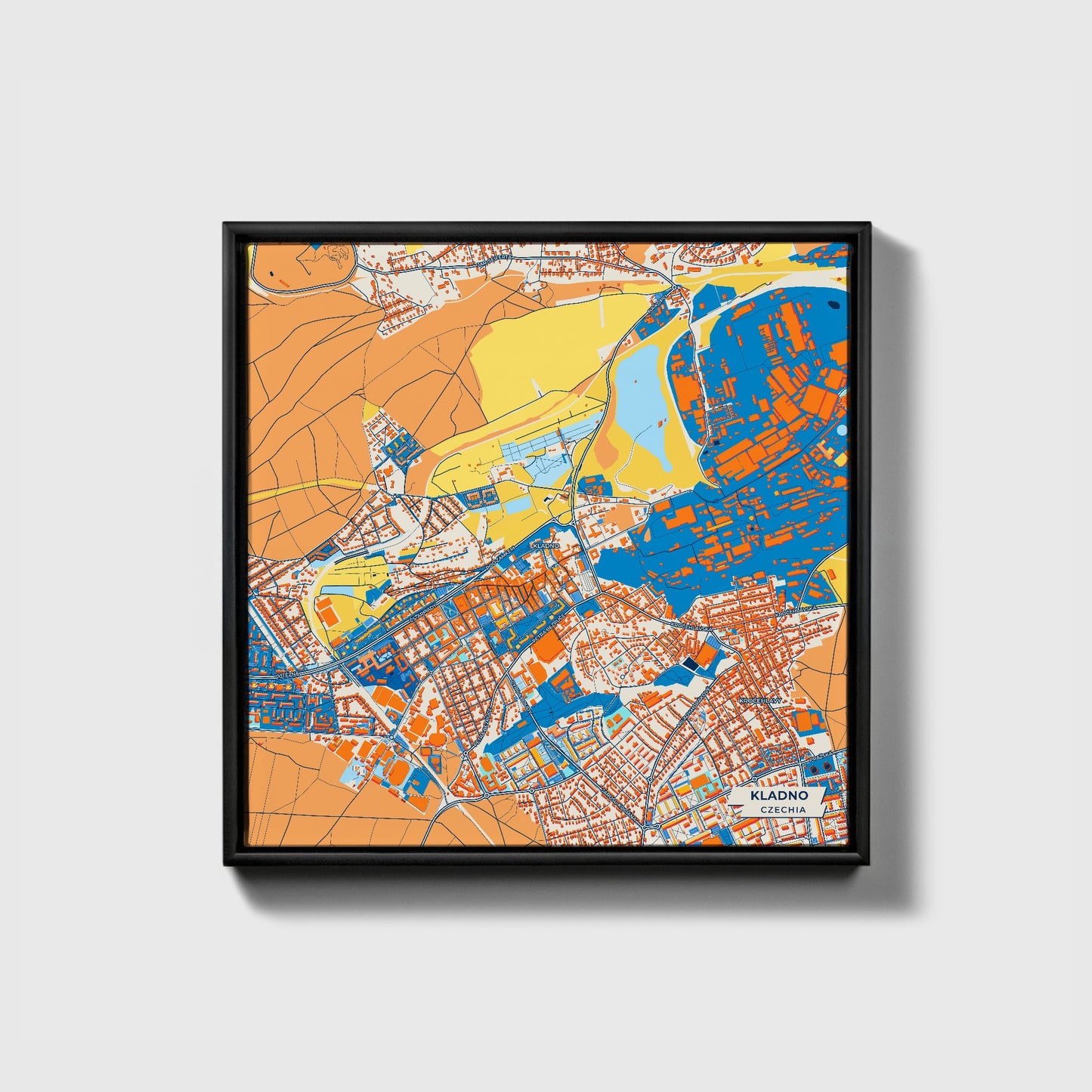 Kladno Czechia Colorful City Map Canvas Print • Black Framed