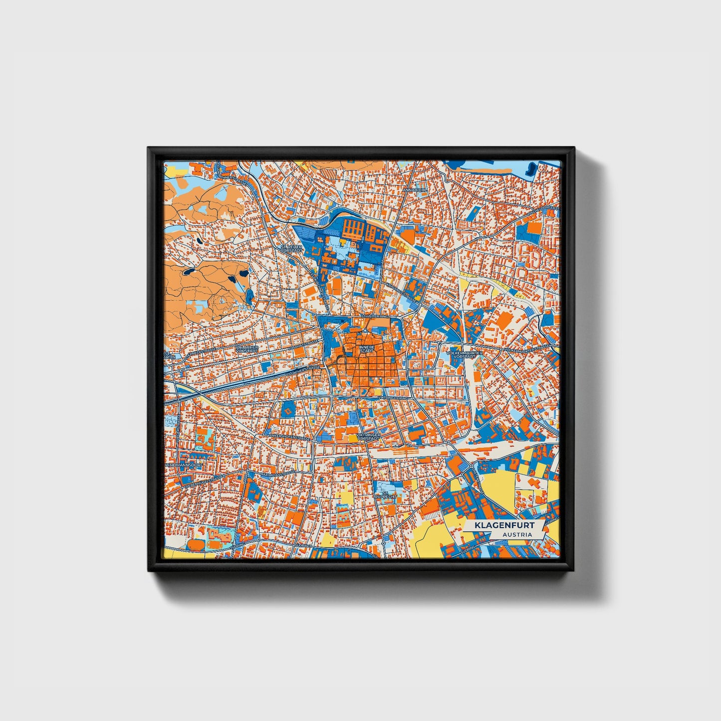 Klagenfurt Austria Colorful City Map Canvas Print • Black Framed