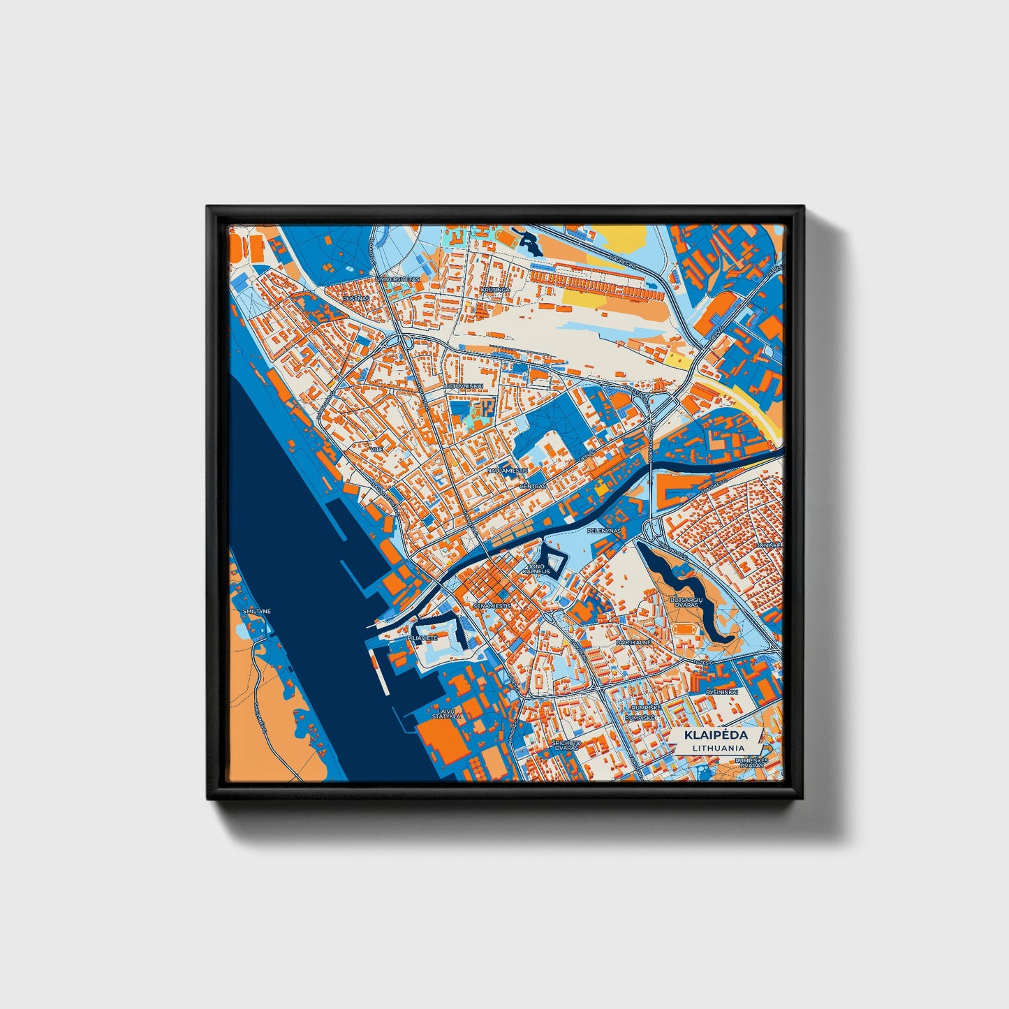 Klaipėda Lithuania Colorful City Map Canvas Print • Black Framed