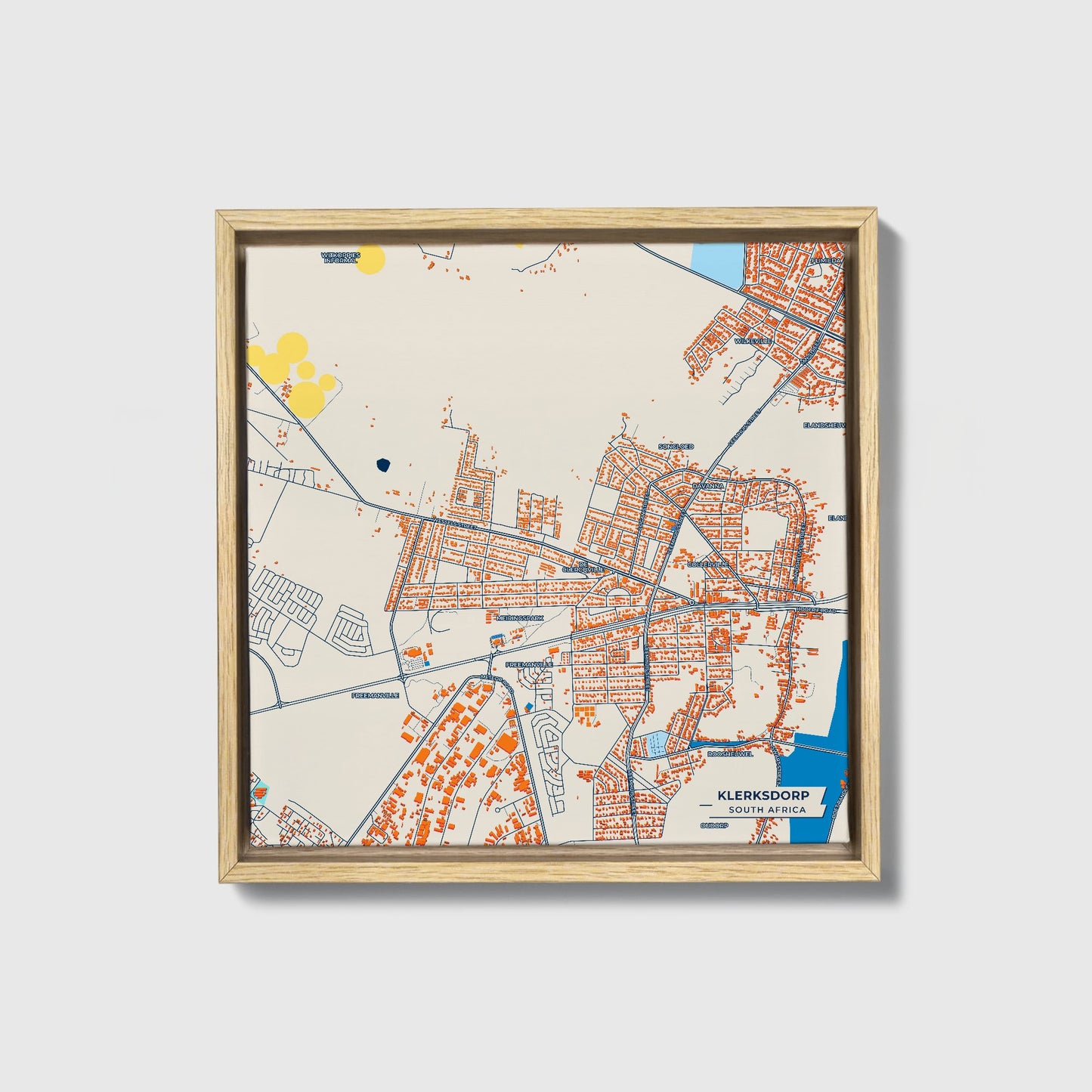 Klerksdorp South Africa Colorful City Map Canvas Print • Natural Wooden Framed