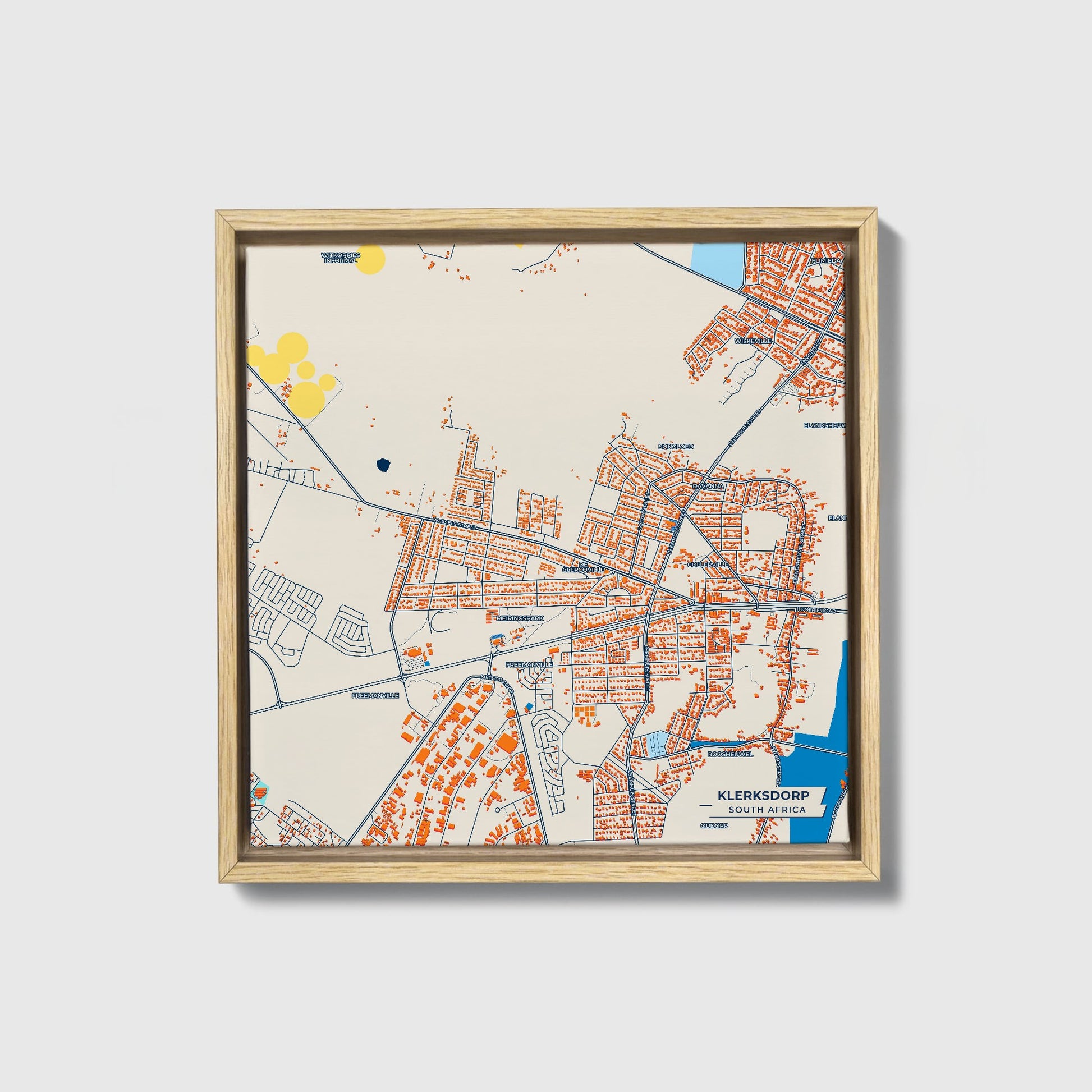 Klerksdorp South Africa Colorful City Map Canvas Print • Natural Wooden Framed