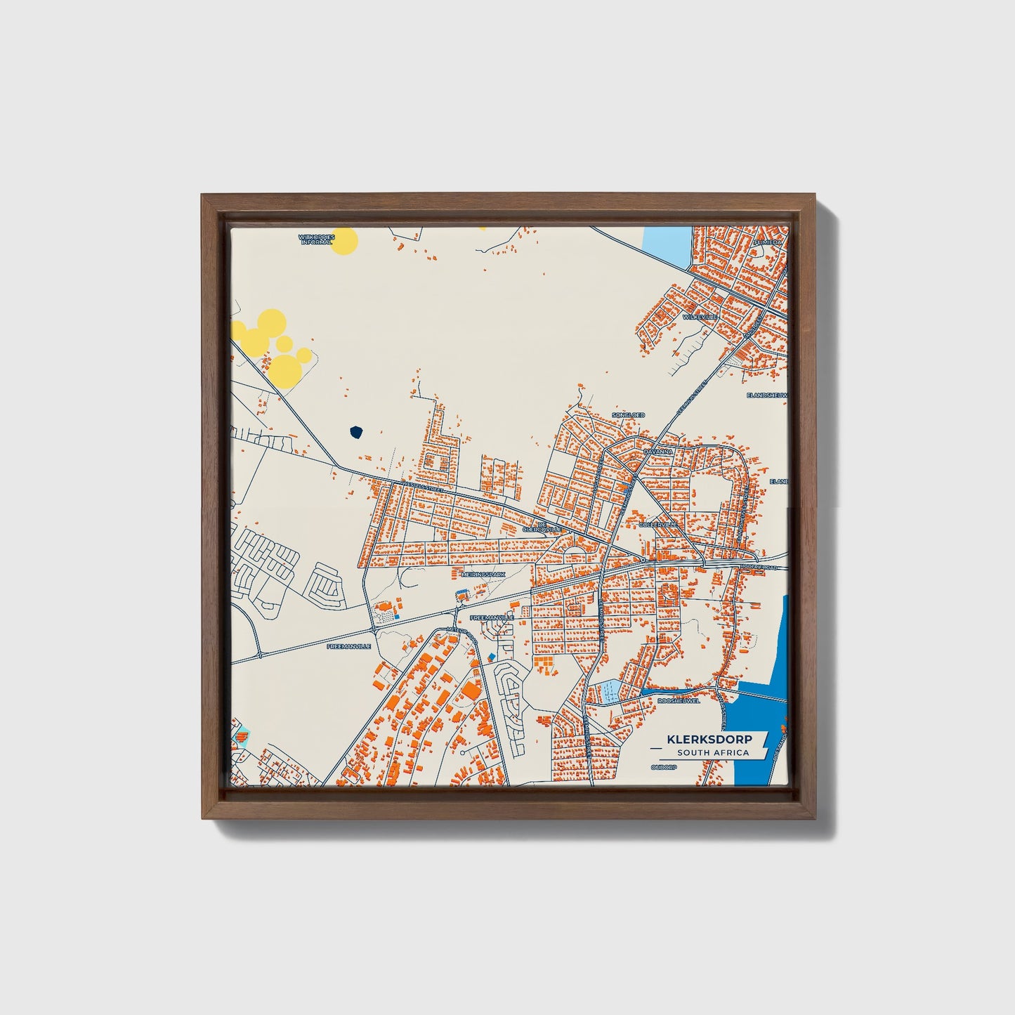 Klerksdorp South Africa Colorful City Map Canvas Print • Dark Wooden Framed