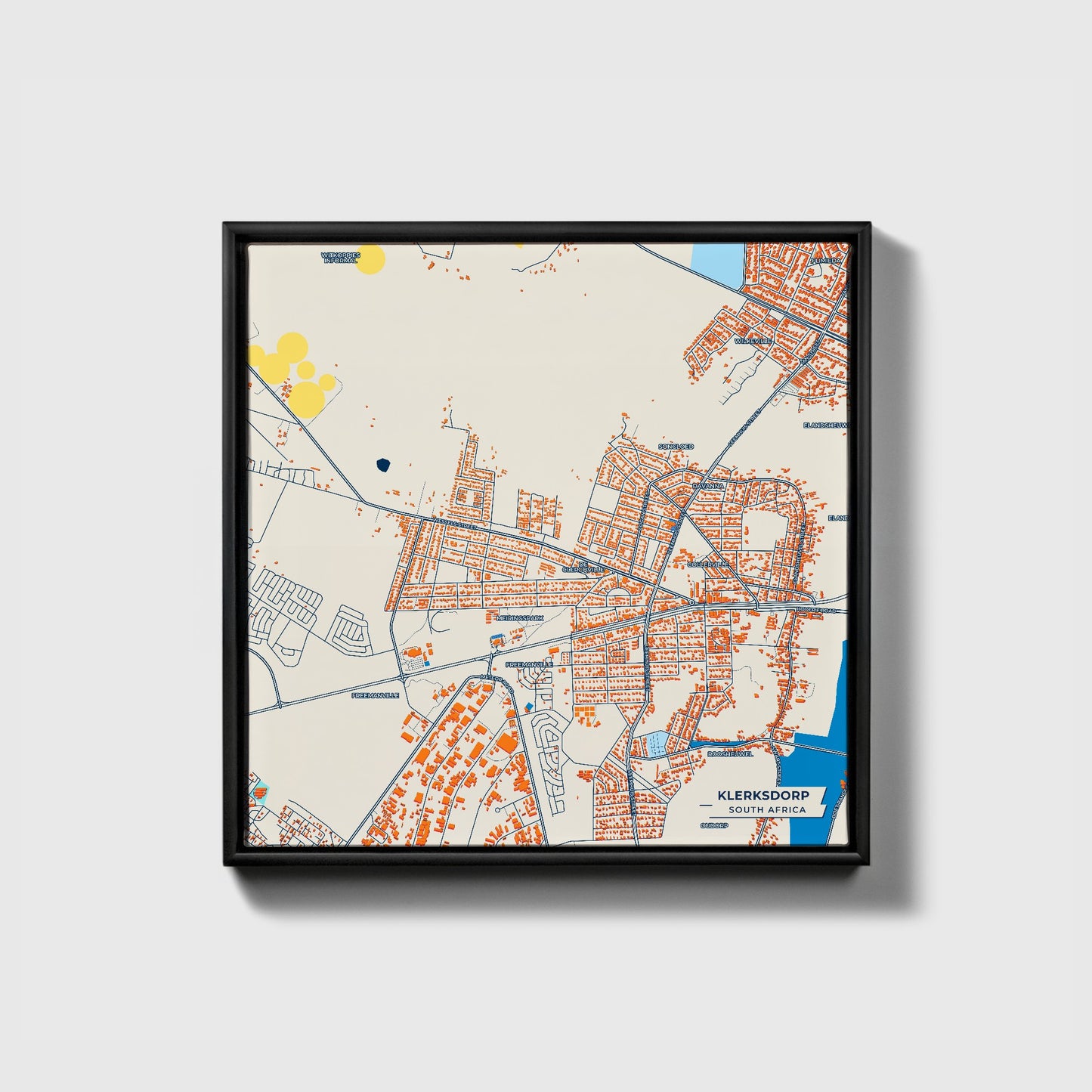 Klerksdorp South Africa Colorful City Map Canvas Print • Black Framed