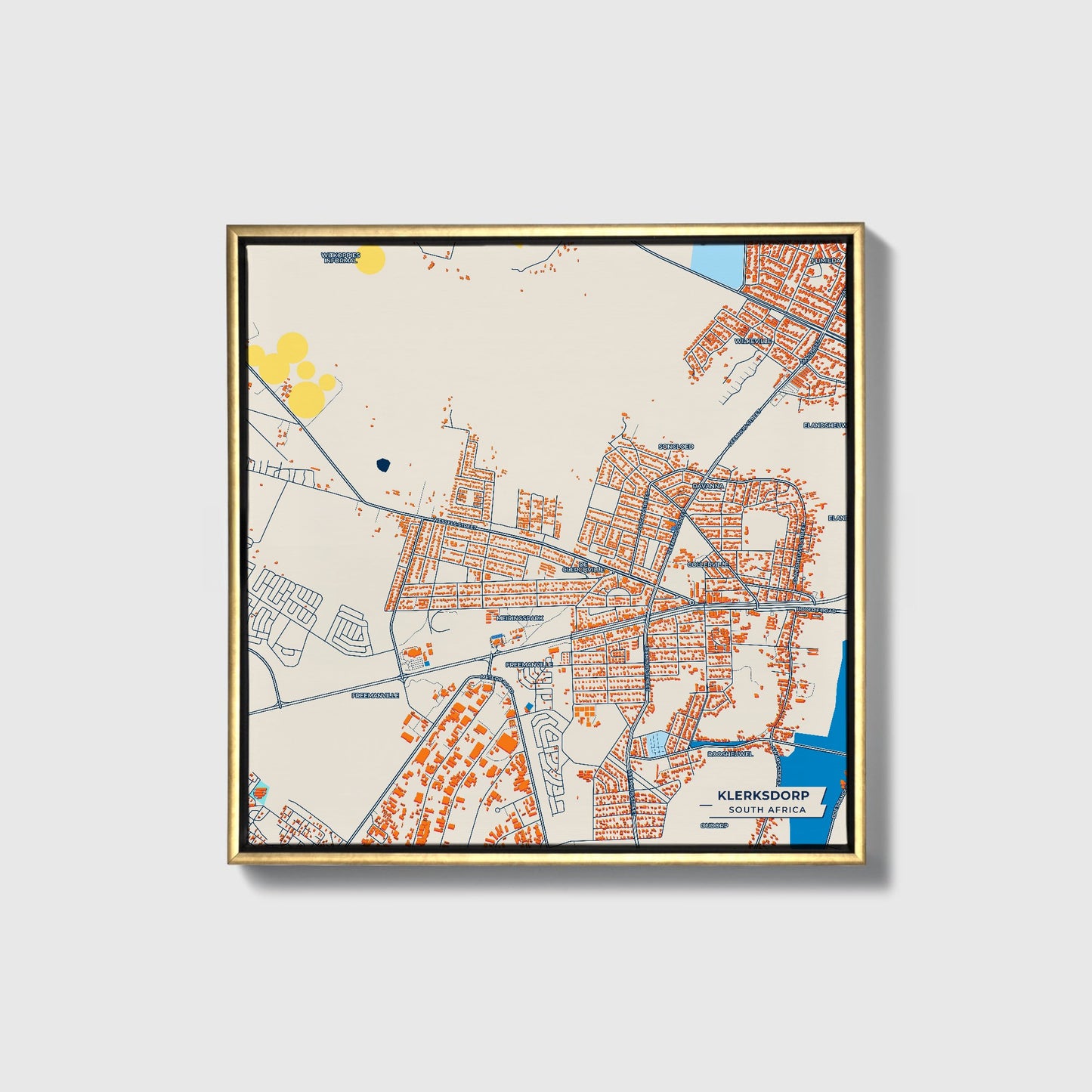 Klerksdorp South Africa Colorful City Map Canvas Print • Gold Framed
