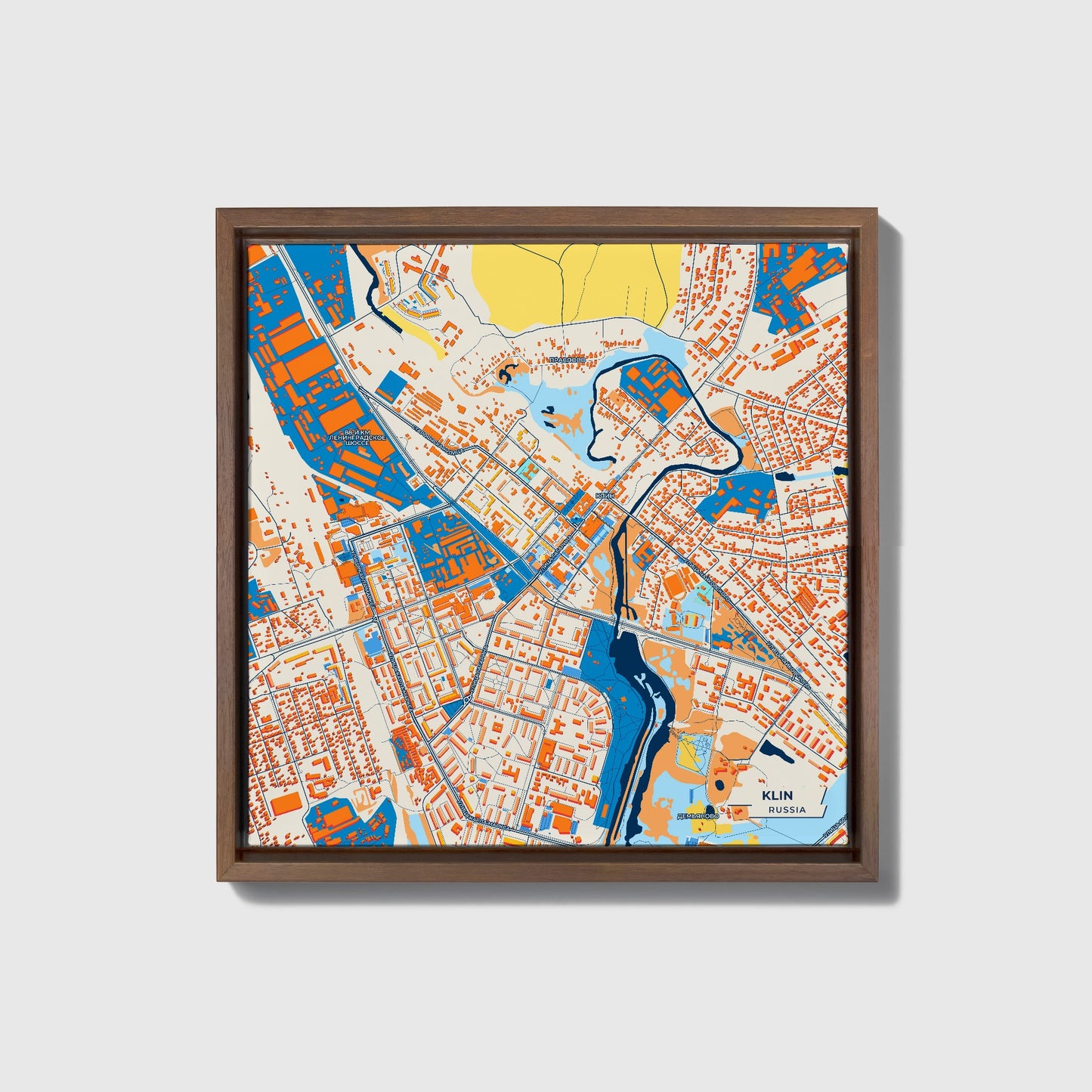 Клин Russia Colorful City Map Canvas Print • Dark Wooden Framed