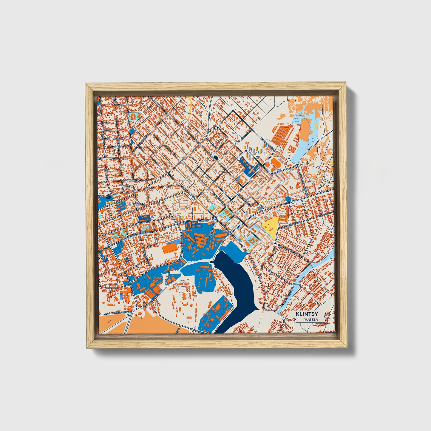 Клинцы Russia Colorful City Map Canvas Print • Natural Wooden Framed