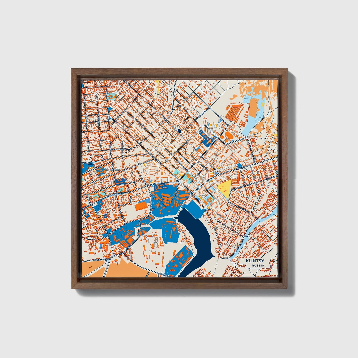 Клинцы Russia Colorful City Map Canvas Print • Dark Wooden Framed