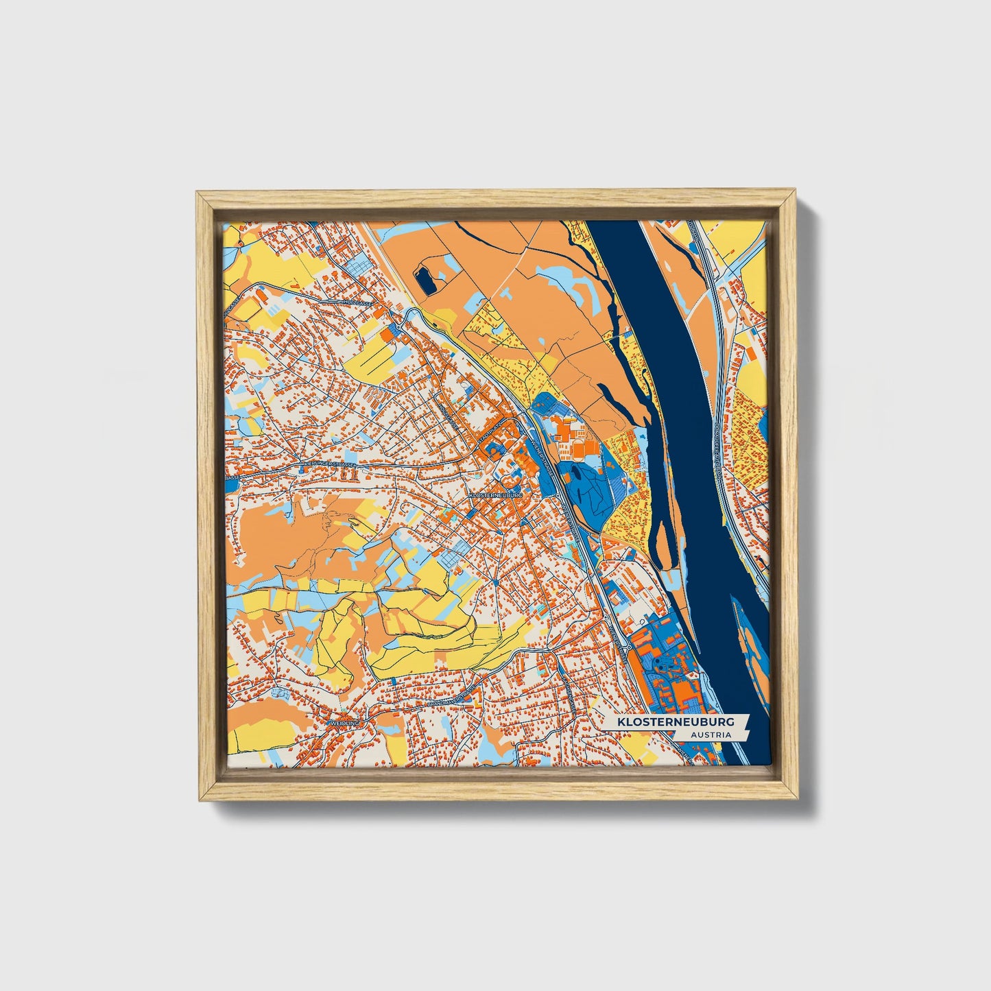 Klosterneuburg Austria Colorful City Map Canvas Print • Natural Wooden Framed