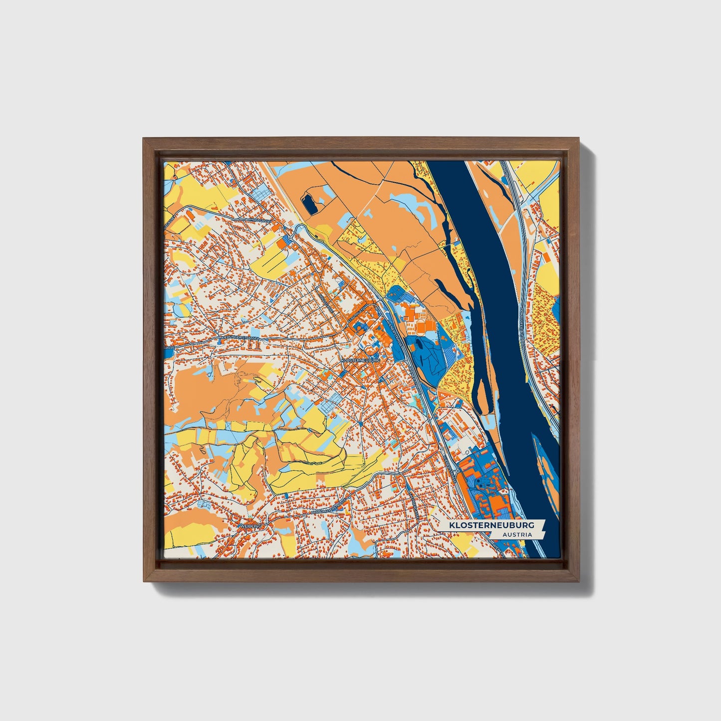 Klosterneuburg Austria Colorful City Map Canvas Print • Dark Wooden Framed