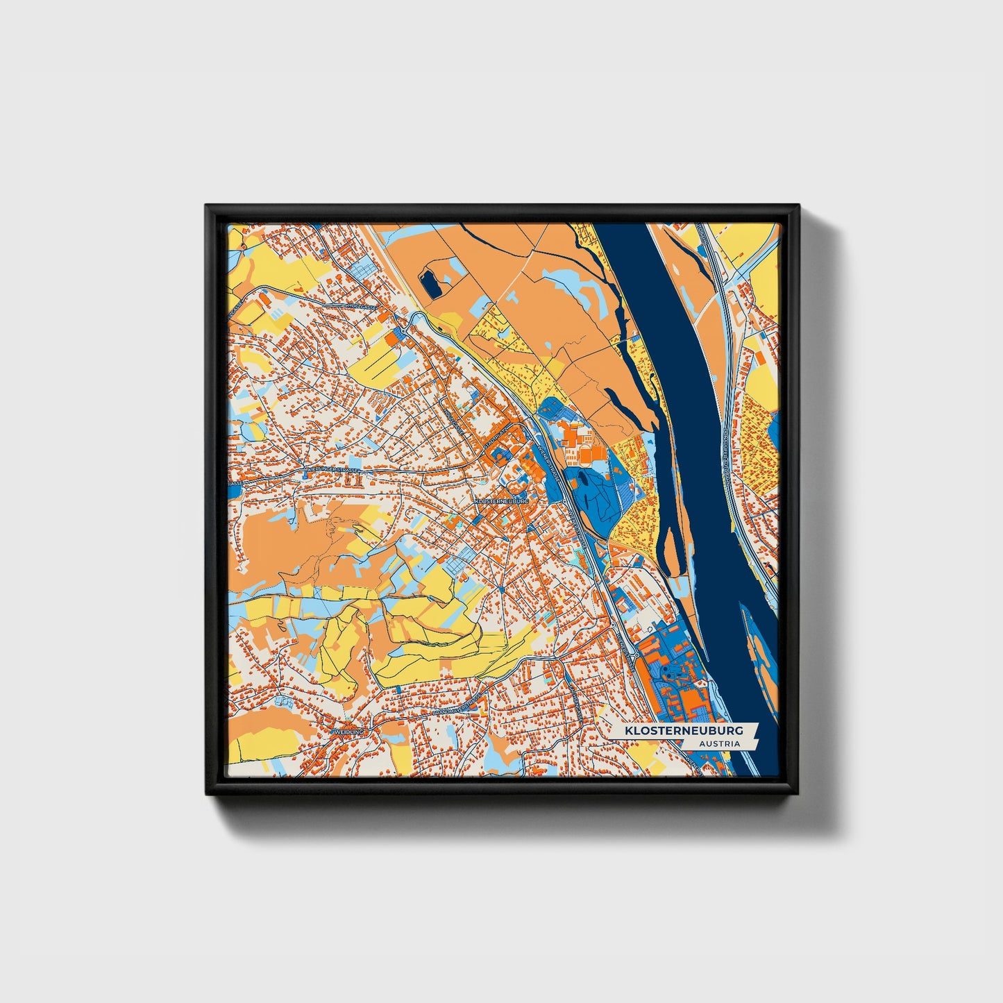 Klosterneuburg Austria Colorful City Map Canvas Print • Black Framed