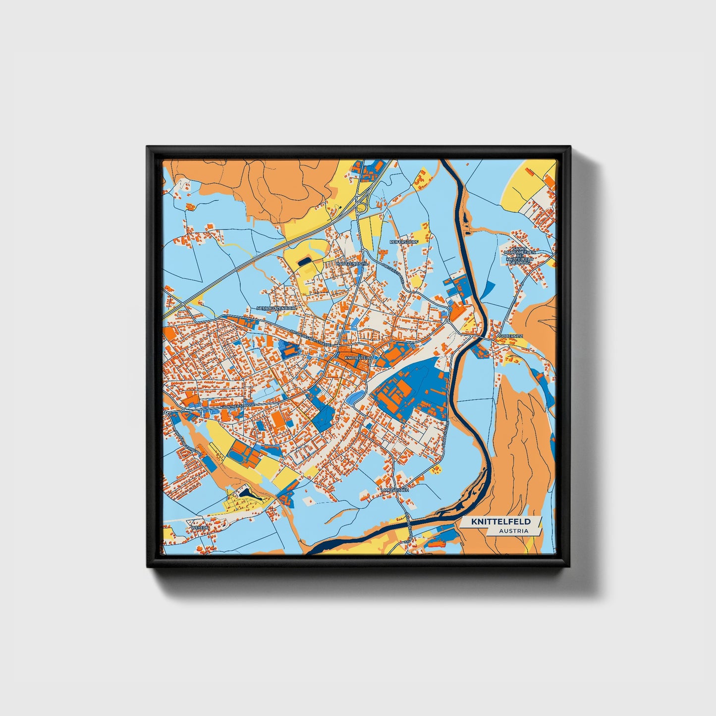Knittelfeld Austria Colorful City Map Canvas Print • Black Framed