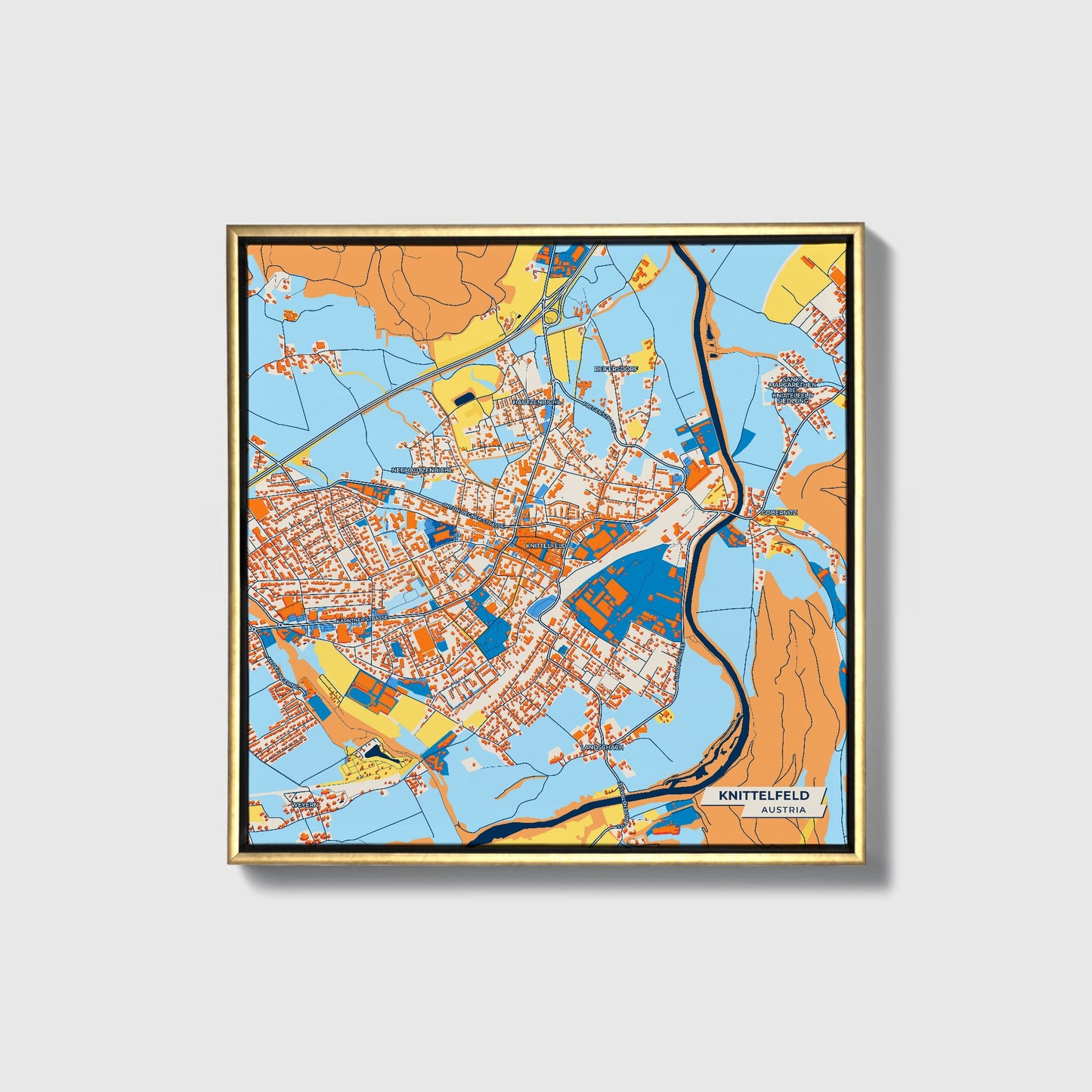 Knittelfeld Austria Colorful City Map Canvas Print • Gold Framed