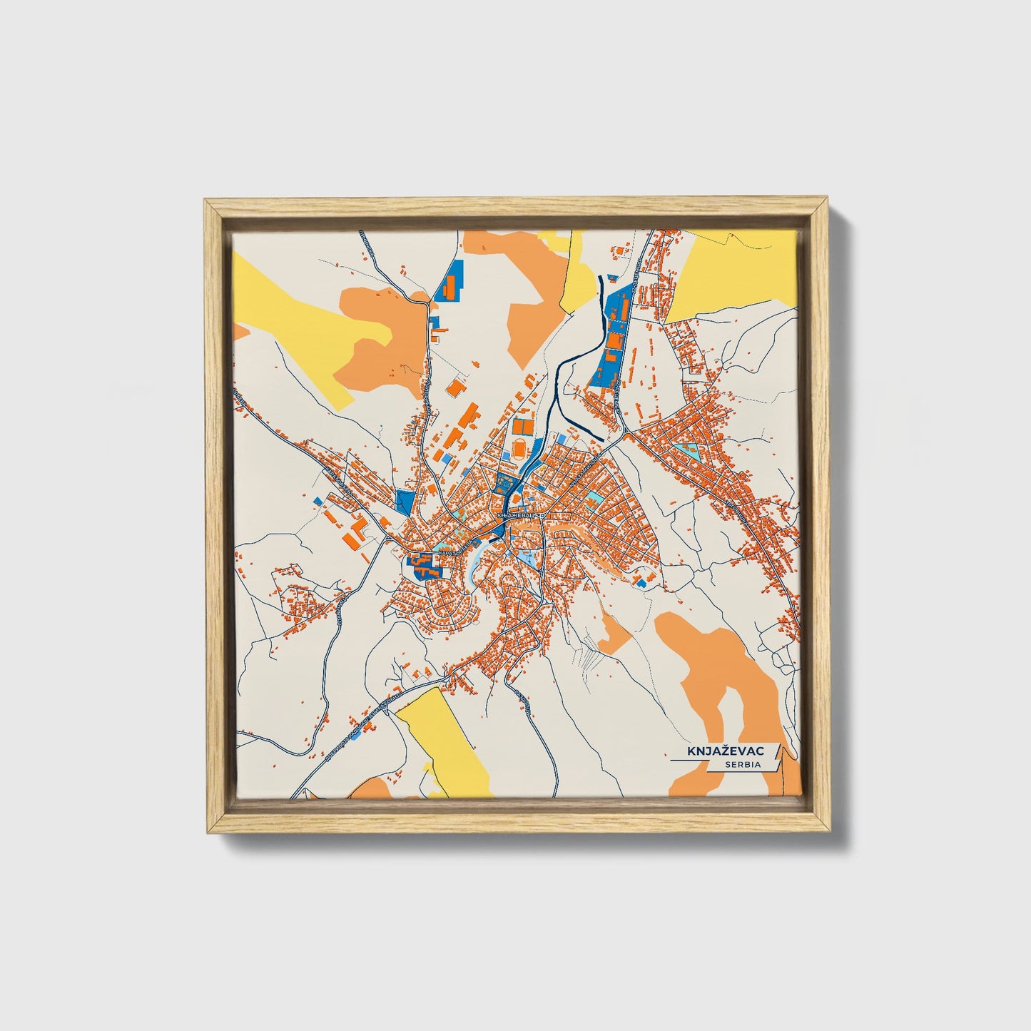 Књажевац Serbia Colorful City Map Canvas Print • Natural Wooden Framed