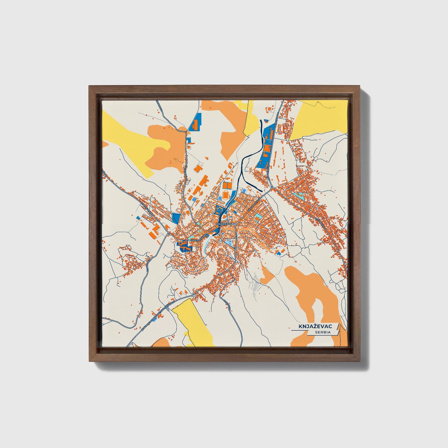 Књажевац Serbia Colorful City Map Canvas Print • Dark Wooden Framed