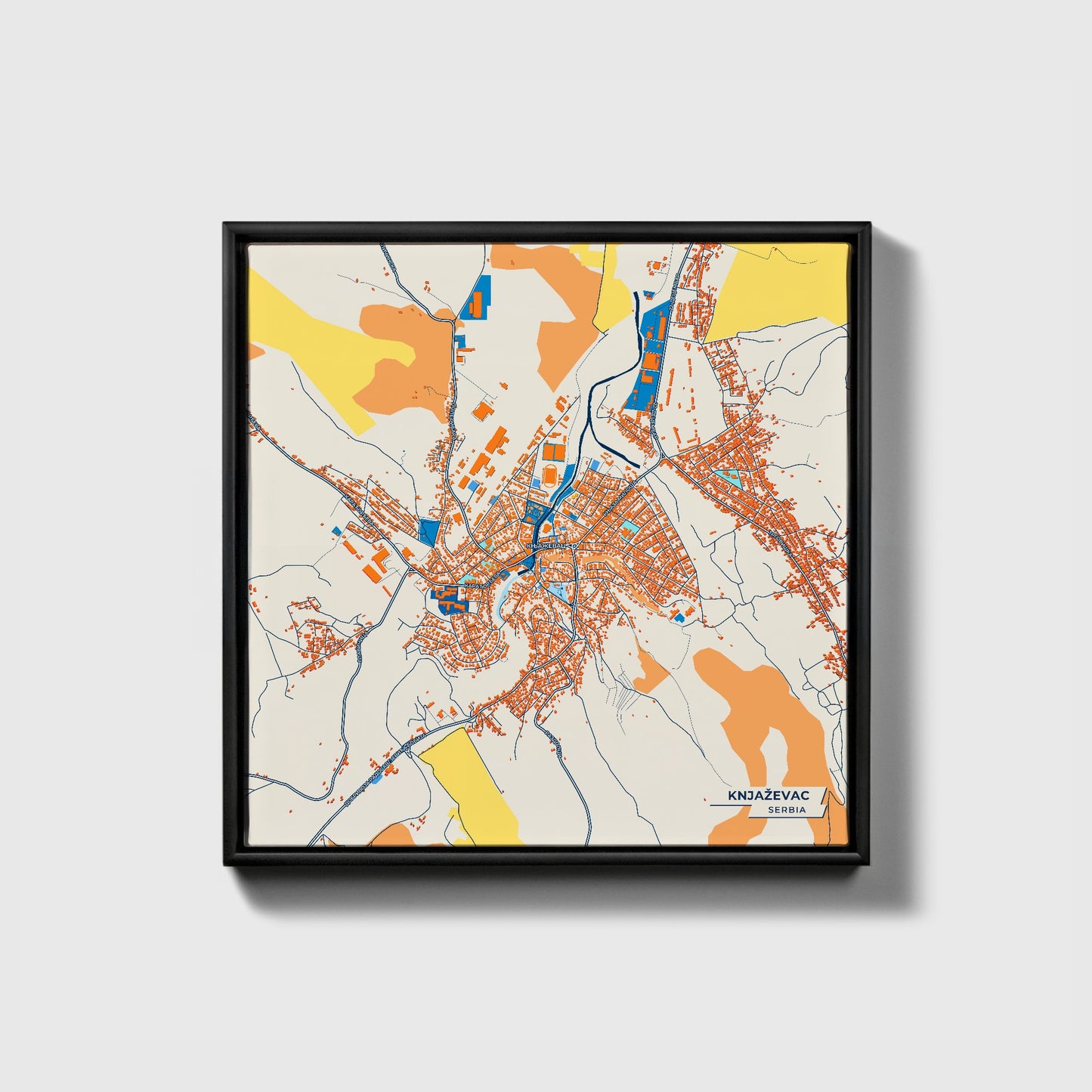 Књажевац Serbia Colorful City Map Canvas Print • Black Framed