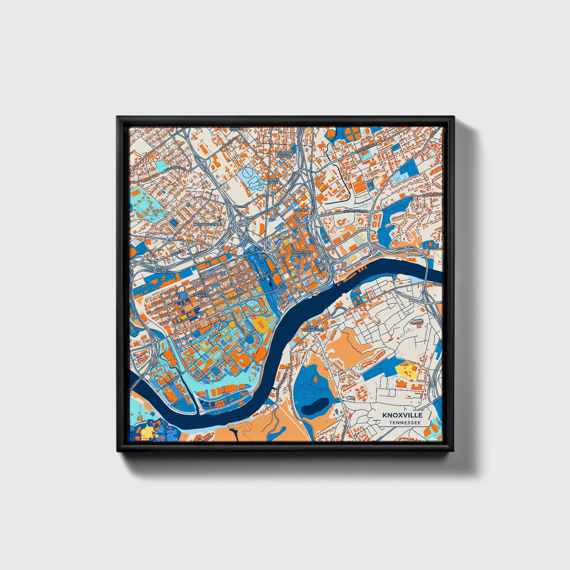 Knoxville Tennessee Colorful City Map Canvas Print • Black Framed