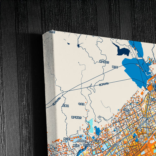 Kobe Japan Colorful City Map Canvas Print Detail