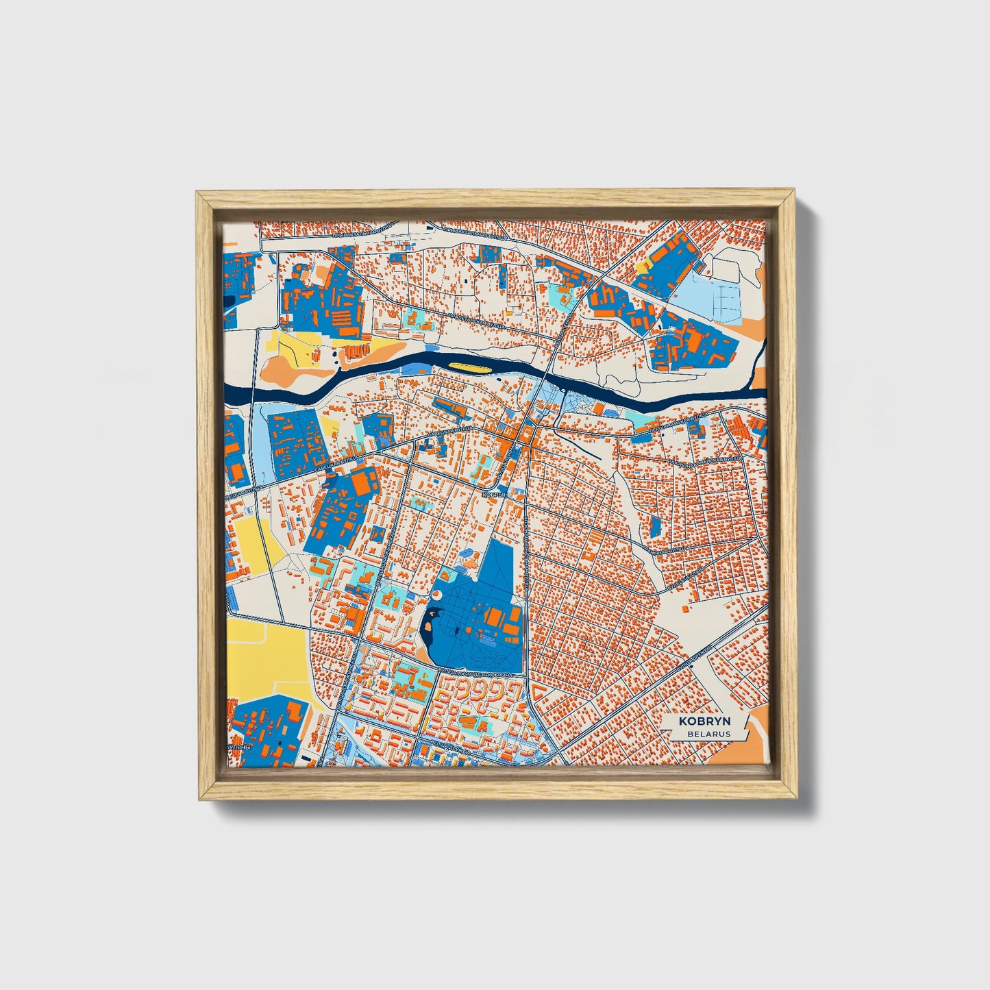 Кобрын Belarus Colorful City Map Canvas Print • Natural Wooden Framed