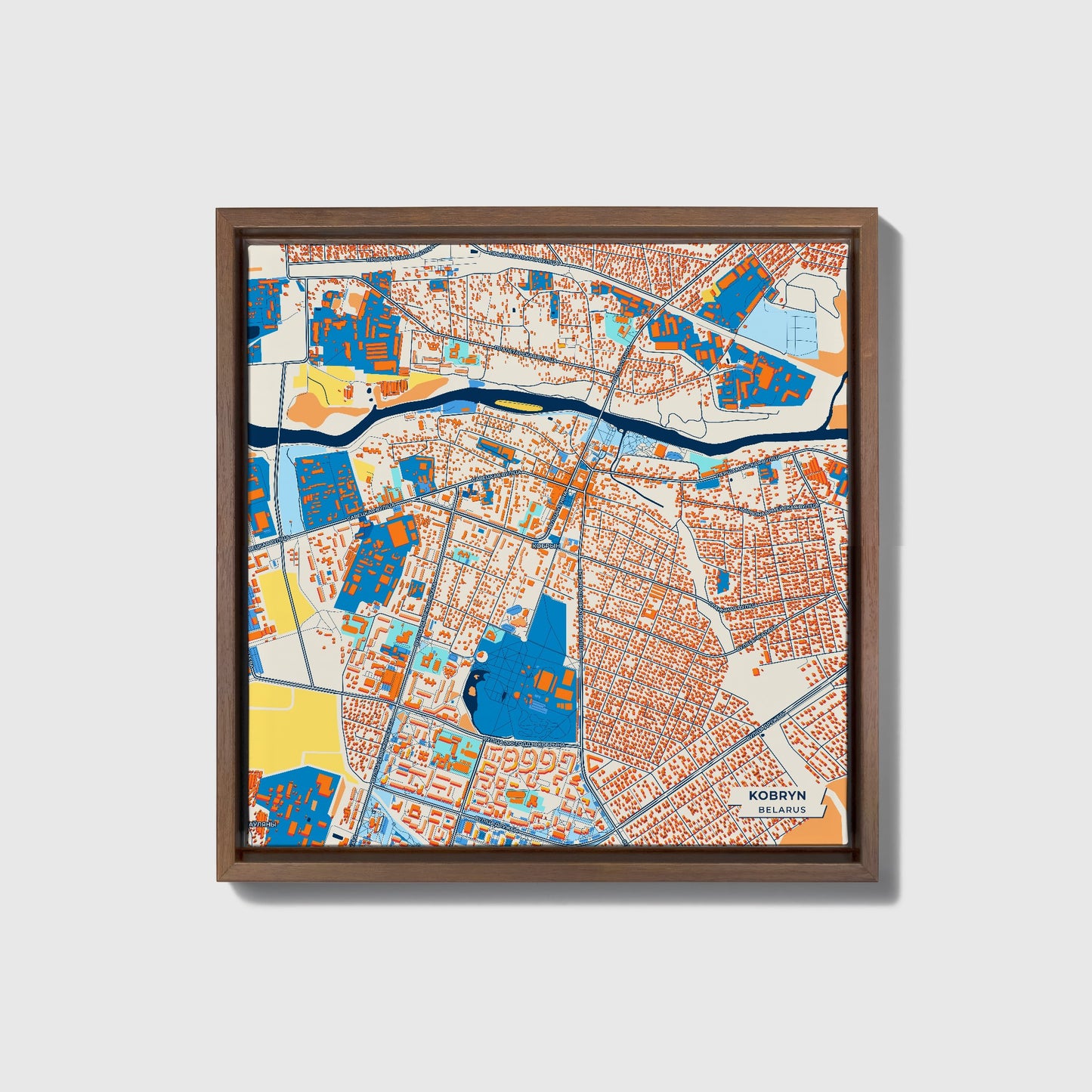 Кобрын Belarus Colorful City Map Canvas Print • Dark Wooden Framed