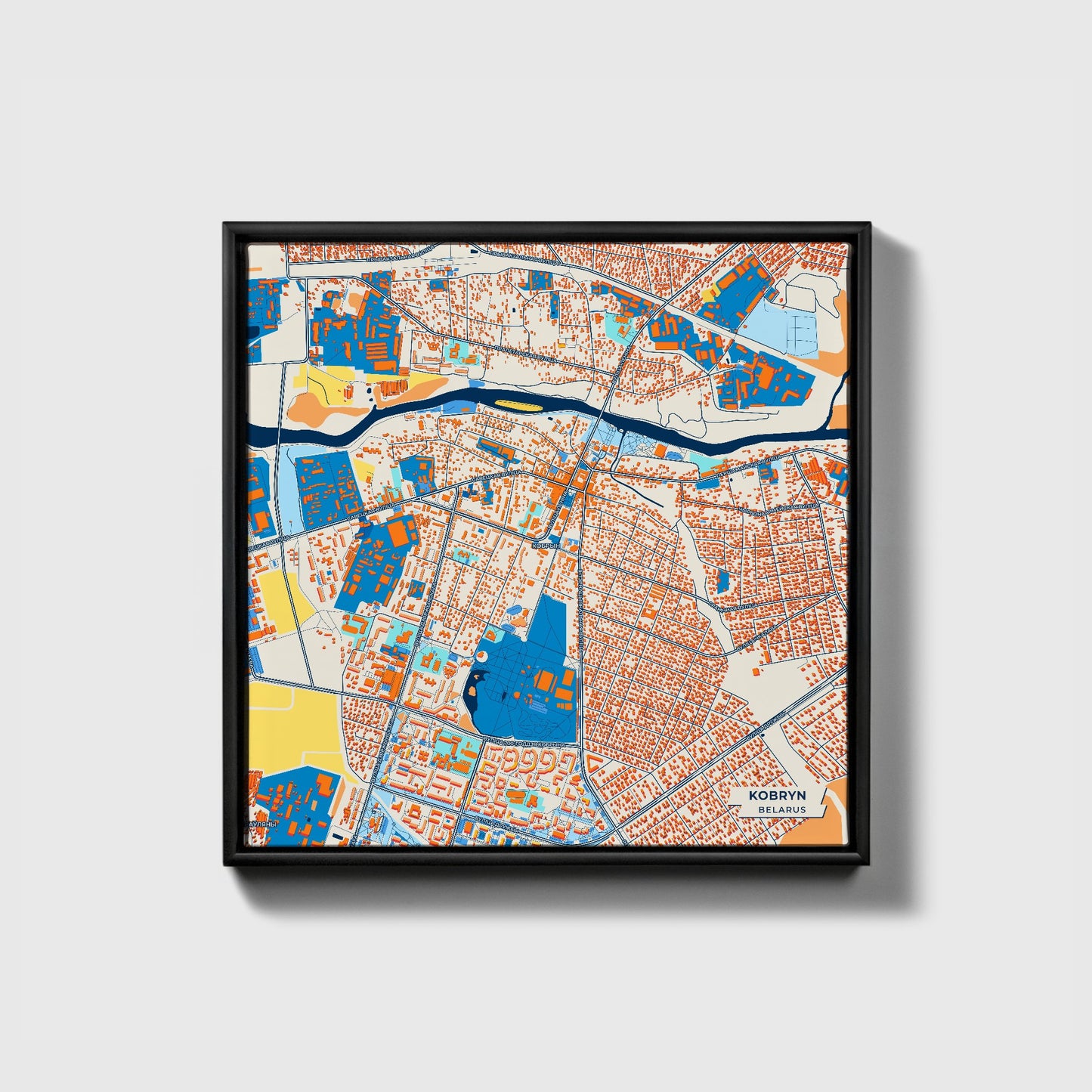 Кобрын Belarus Colorful City Map Canvas Print • Black Framed