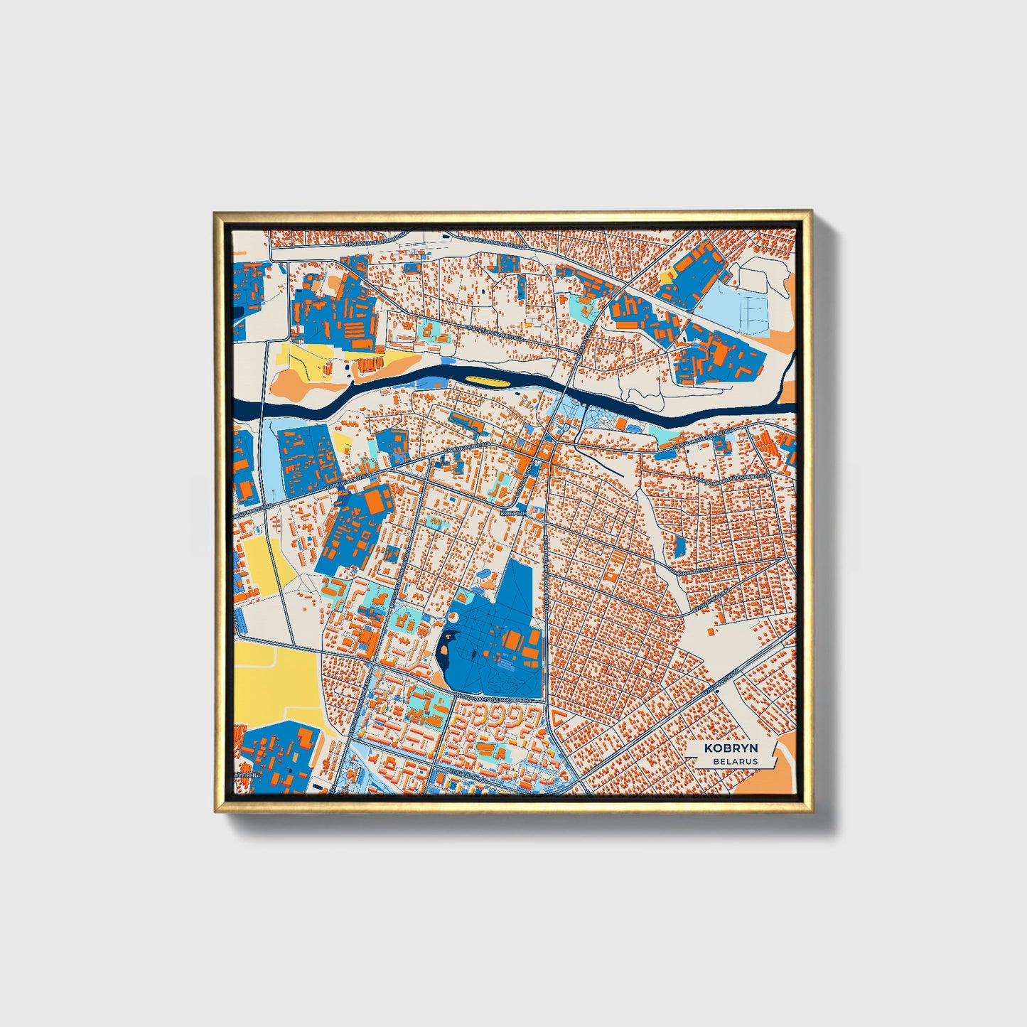 Кобрын Belarus Colorful City Map Canvas Print • Gold Framed