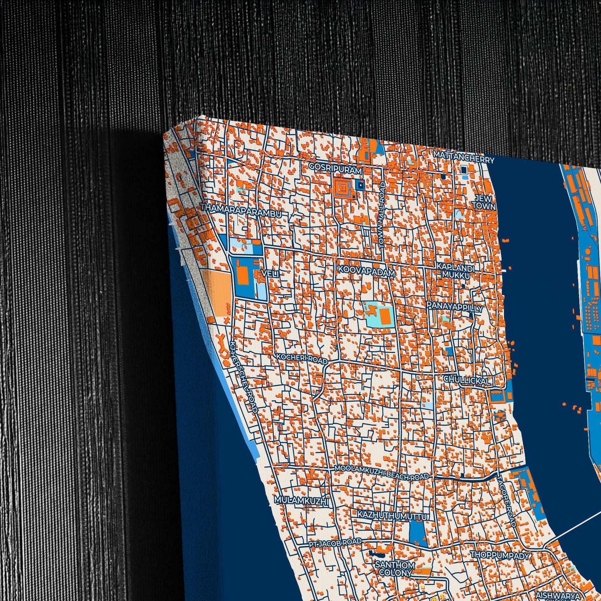 Kochi India Colorful City Map Canvas Print Detail