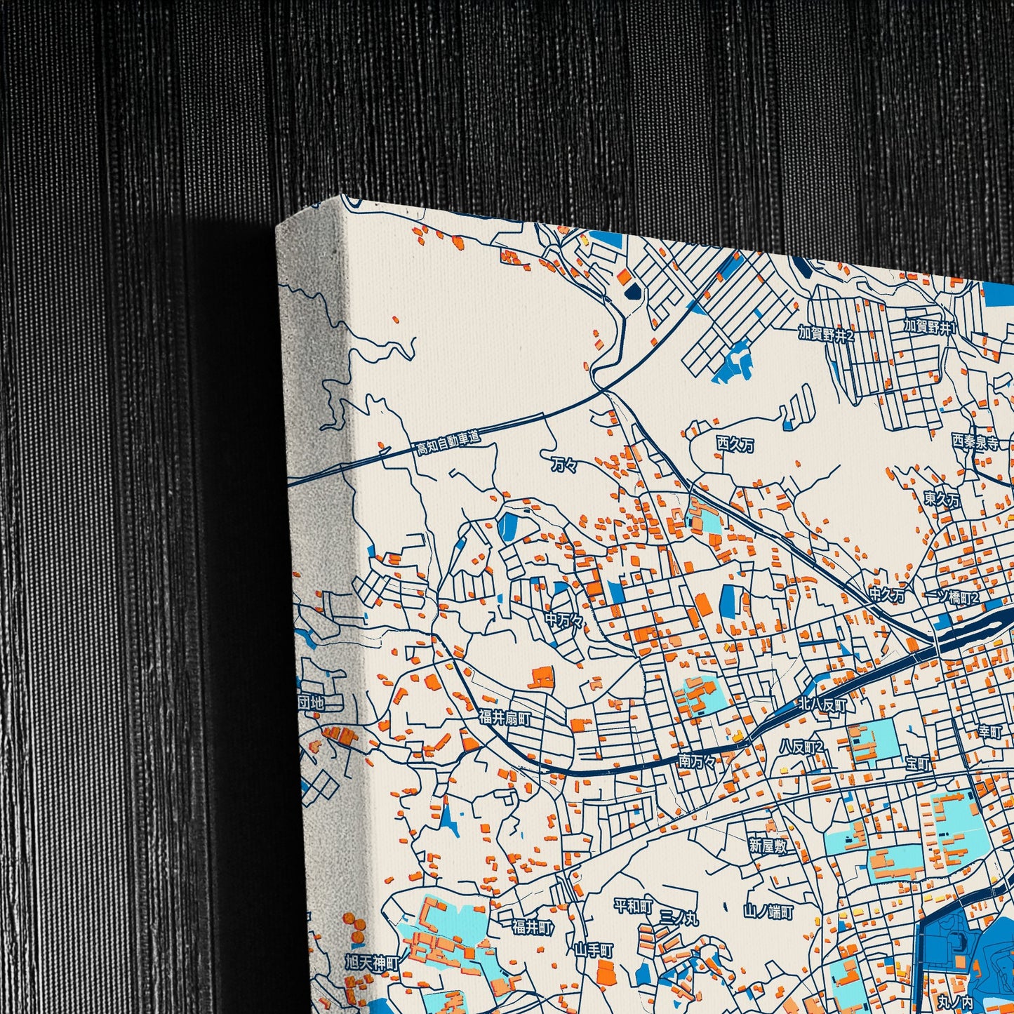 Kōchi Japan Colorful City Map Canvas Print Detail