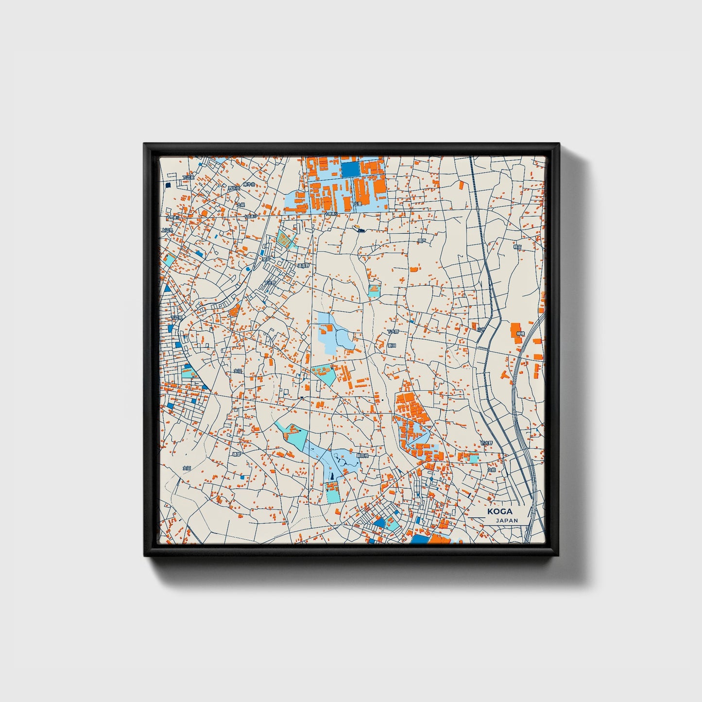 Koga Japan Colorful City Map Canvas Print • Black Framed