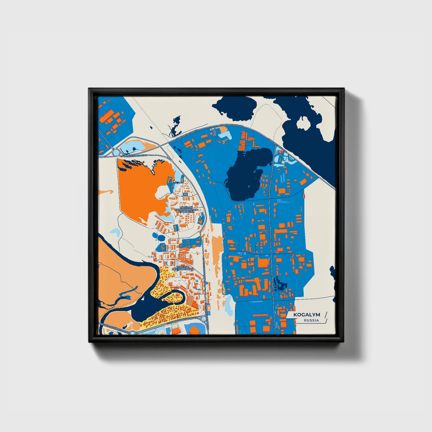 Когалым Russia Colorful City Map Canvas Print • Black Framed