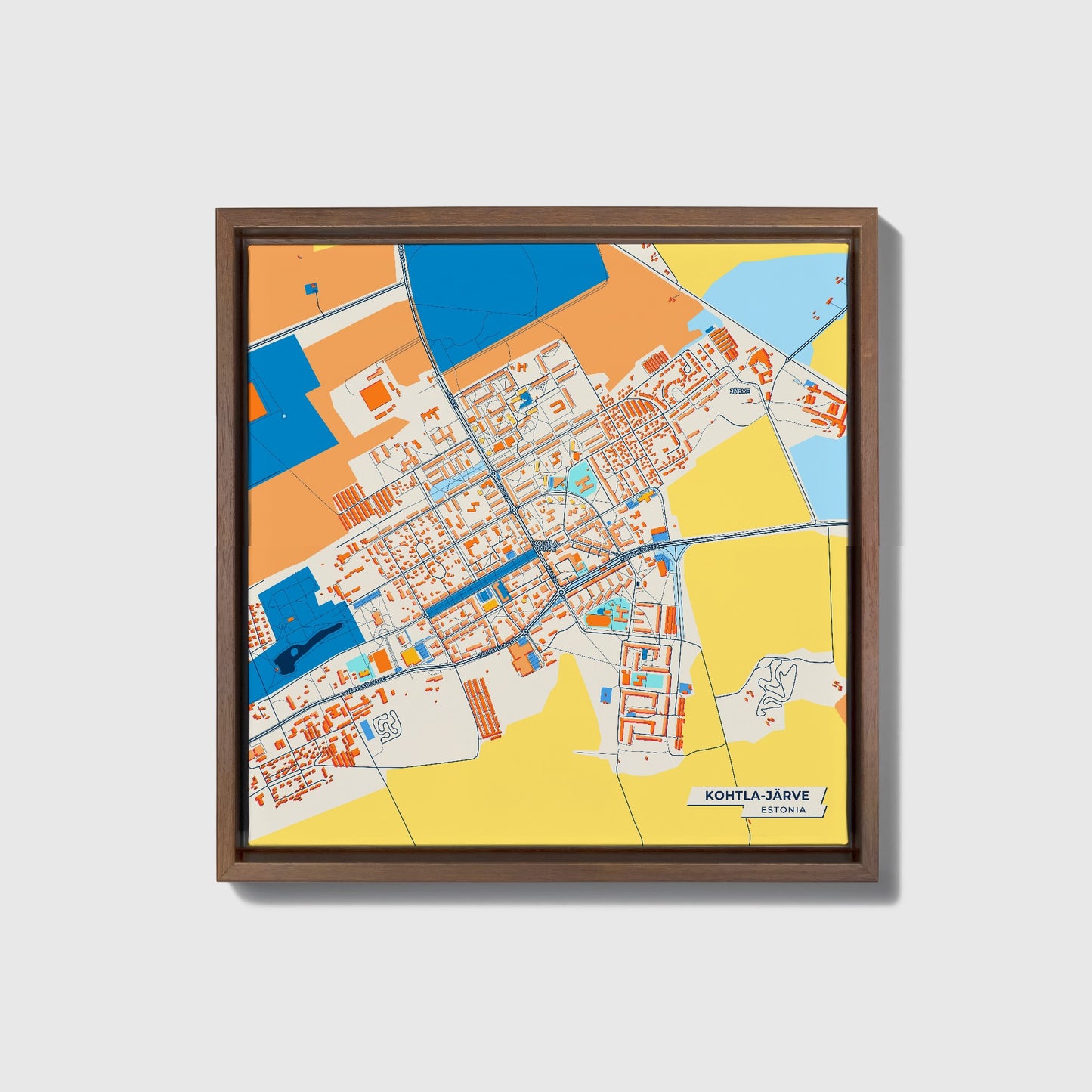 Kohtla-Järve Estonia Colorful City Map Canvas Print • Dark Wooden Framed