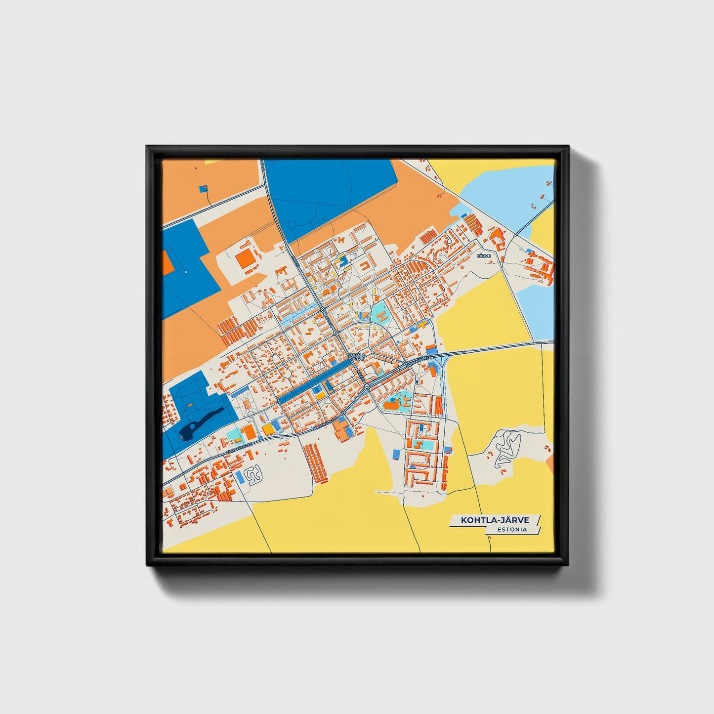 Kohtla-Järve Estonia Colorful City Map Canvas Print • Black Framed