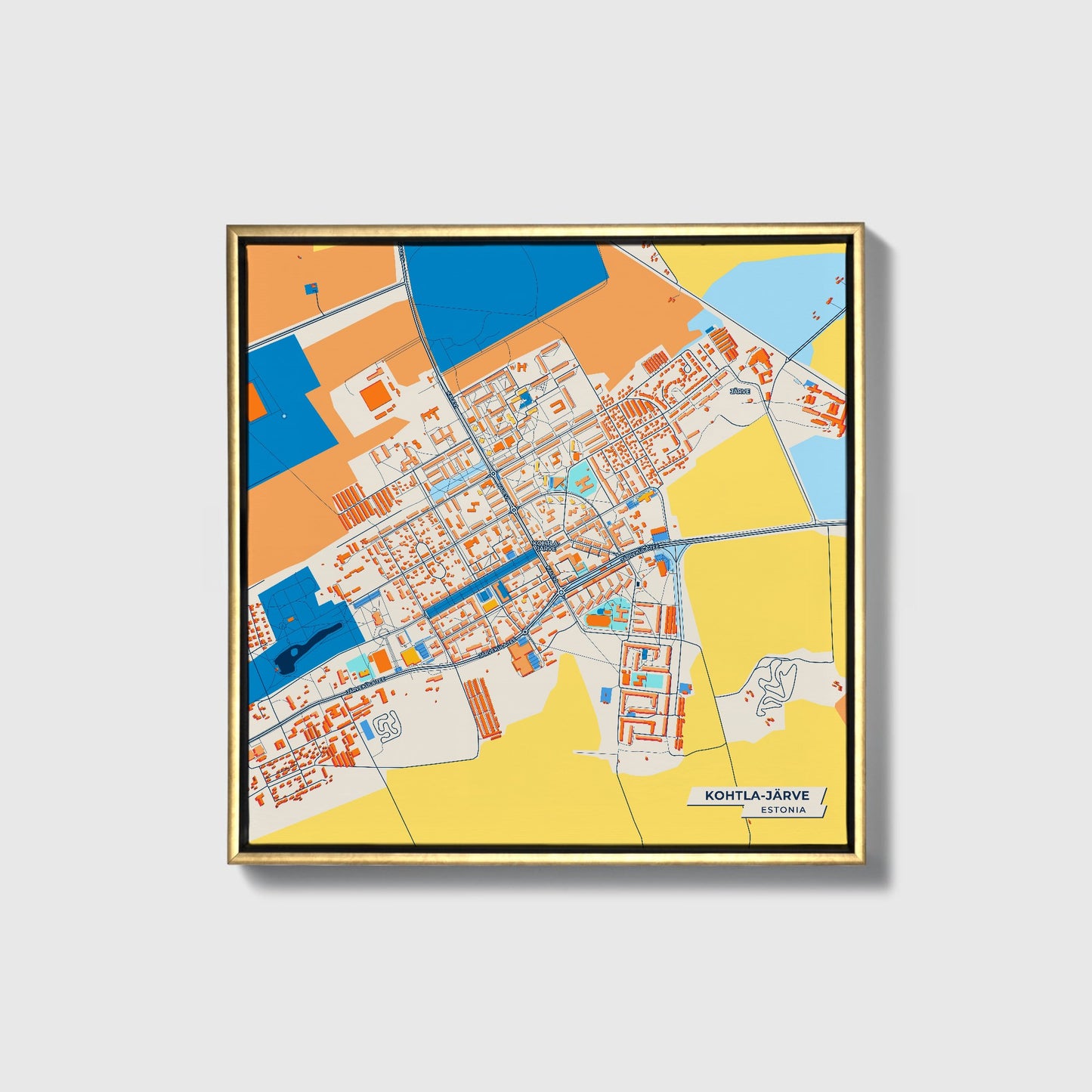 Kohtla-Järve Estonia Colorful City Map Canvas Print • Gold Framed