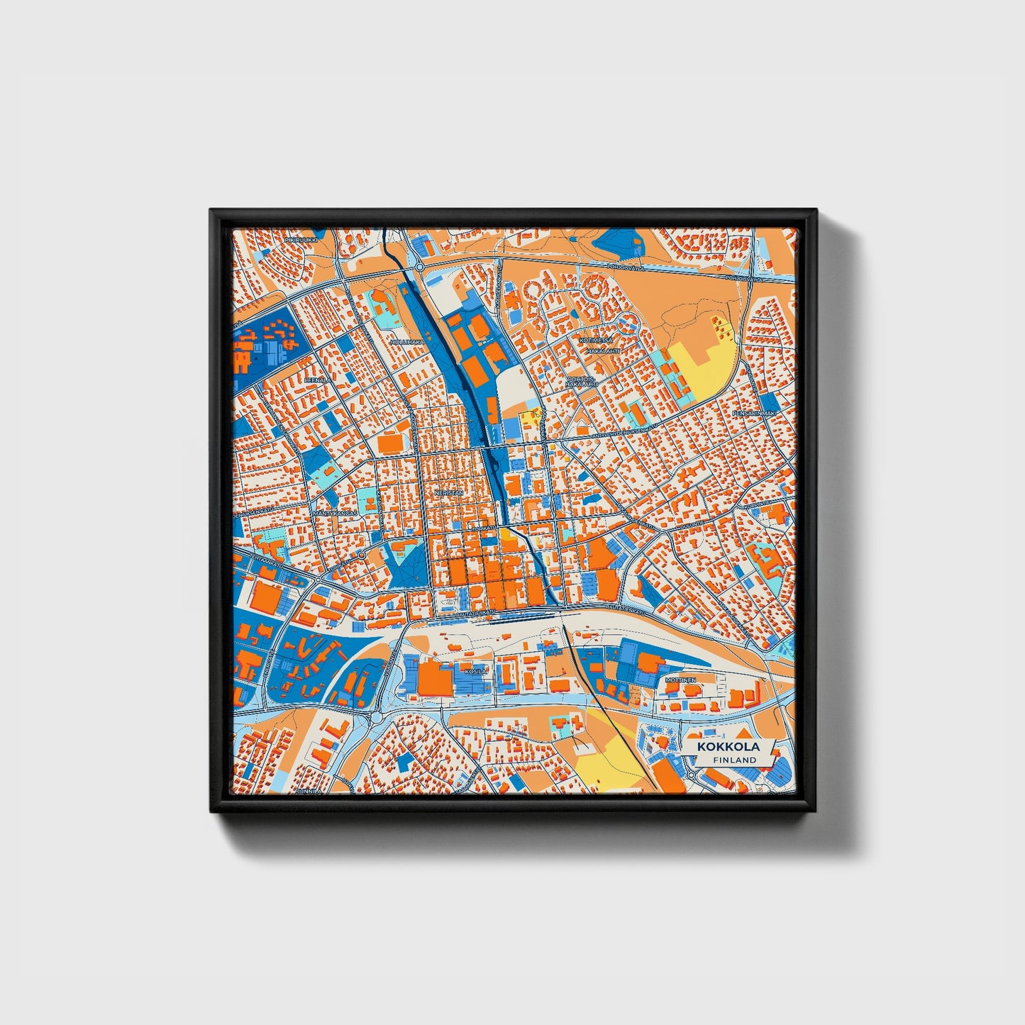 Kokkola Finland Colorful City Map Canvas Print • Black Framed
