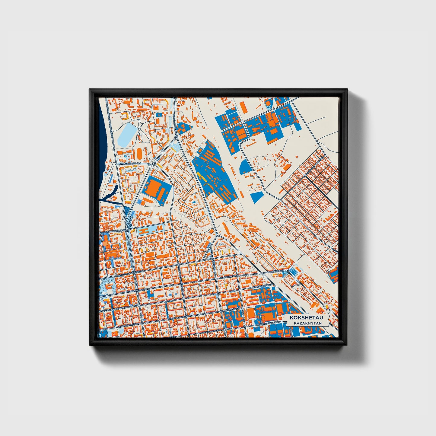 Kokshetau Kazakhstan Colorful City Map Canvas Print • Black Framed