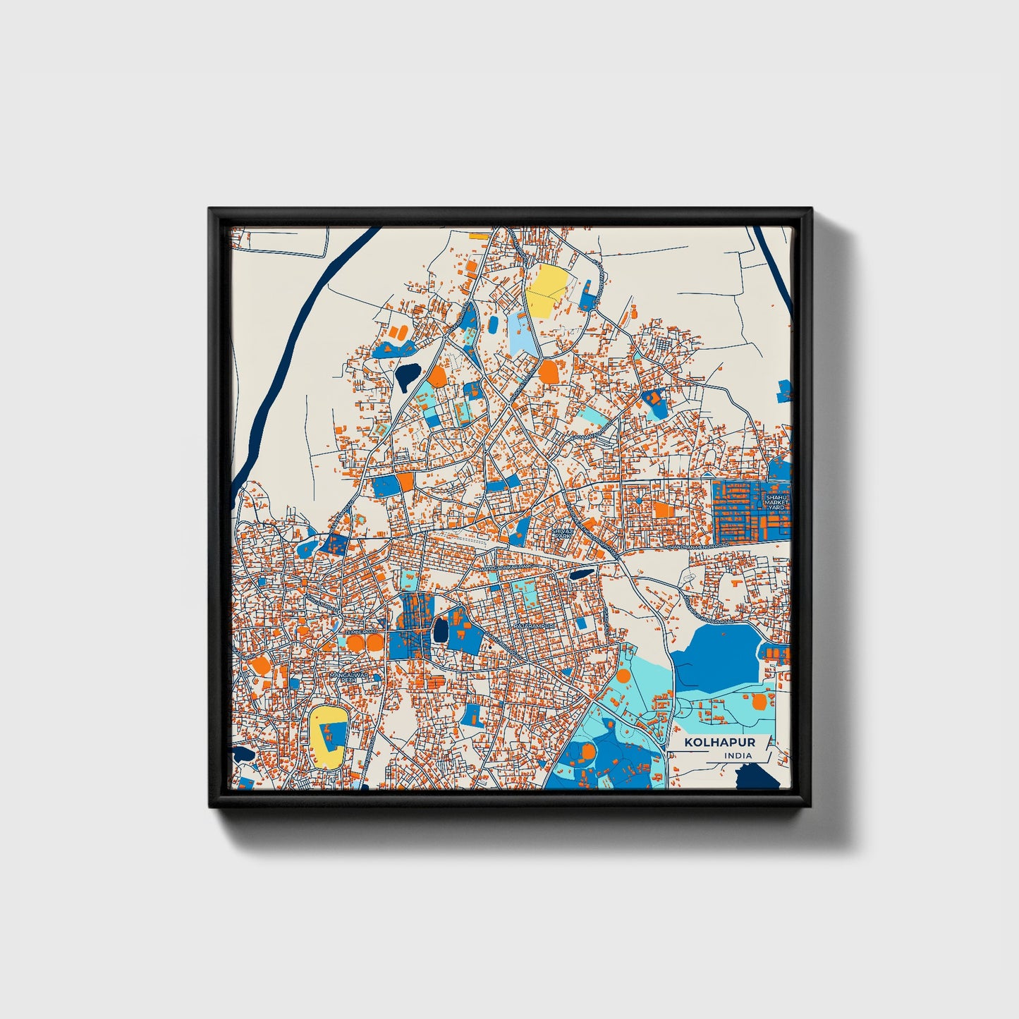 Kolhapur India Colorful City Map Canvas Print • Black Framed