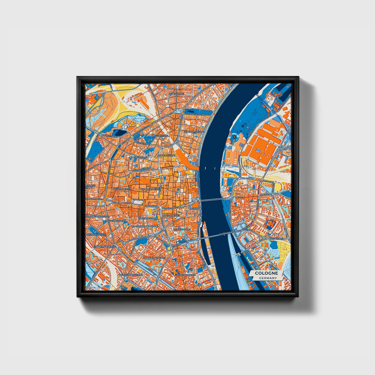 Köln Germany Colorful City Map Canvas Print • Black Framed