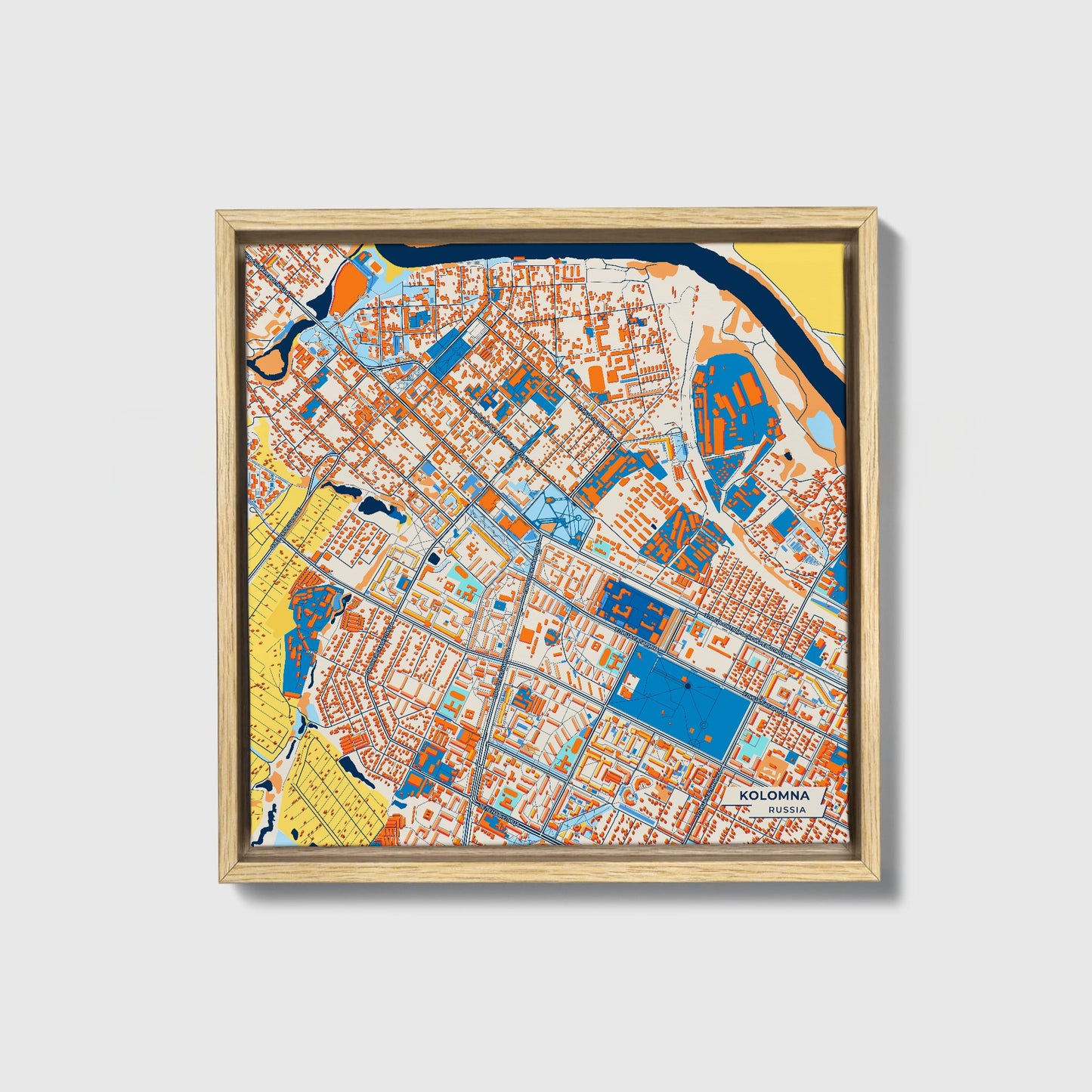 Kolomna Russia Colorful City Map Canvas Print • Natural Wooden Framed
