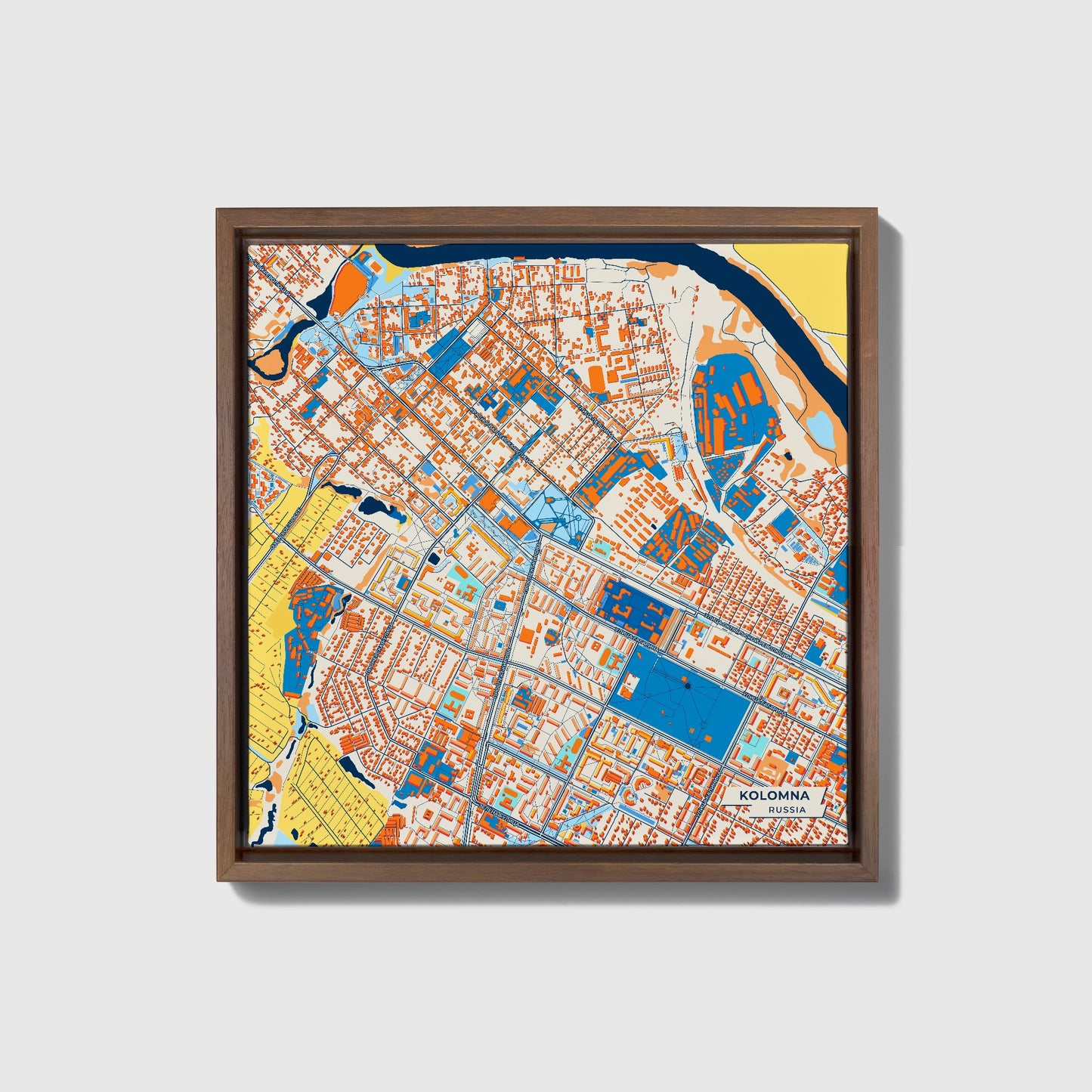 Kolomna Russia Colorful City Map Canvas Print • Dark Wooden Framed