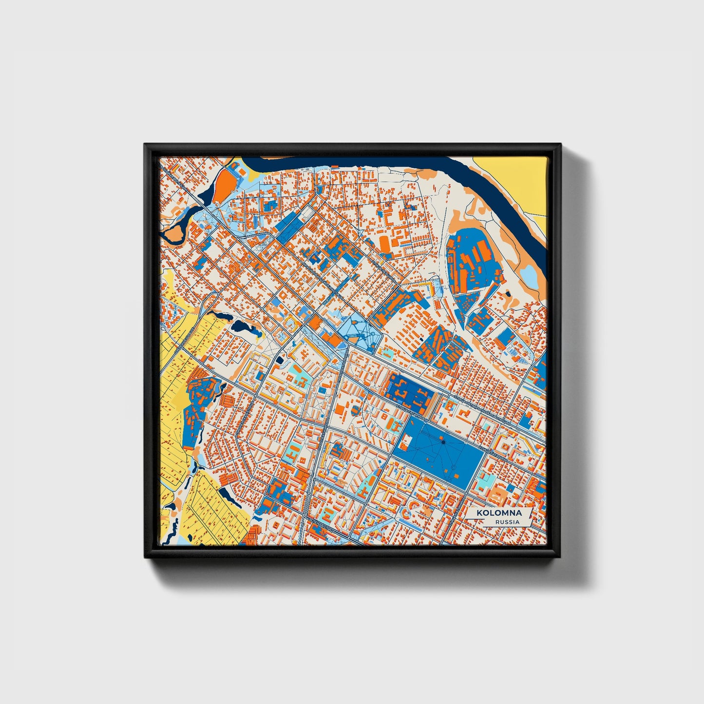 Kolomna Russia Colorful City Map Canvas Print • Black Framed