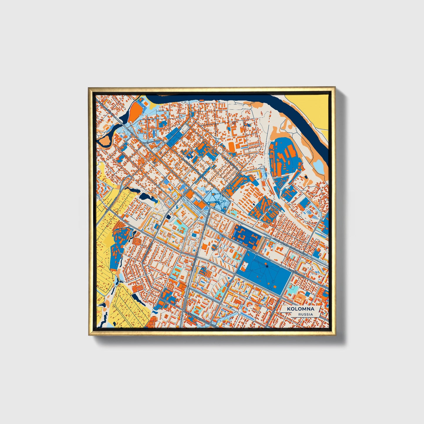 Kolomna Russia Colorful City Map Canvas Print • Gold Framed