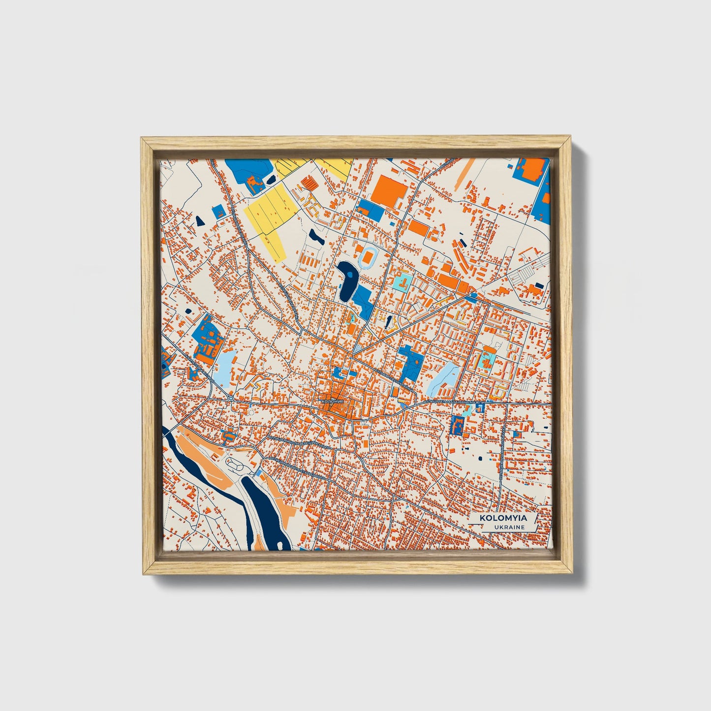 Коломія Ukraine Colorful City Map Canvas Print • Natural Wooden Framed