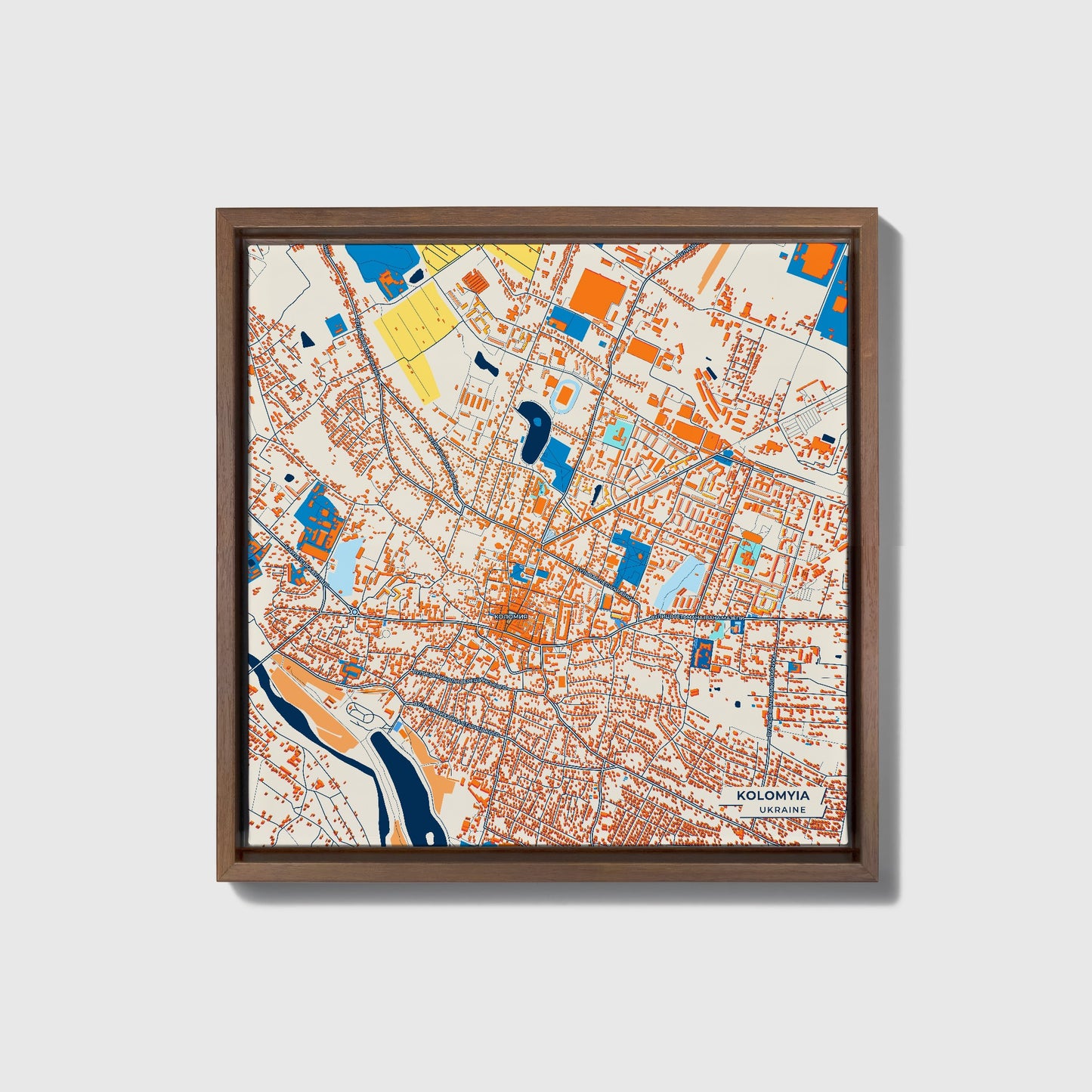 Коломія Ukraine Colorful City Map Canvas Print • Dark Wooden Framed