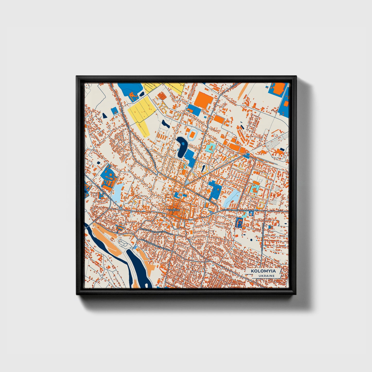 Коломія Ukraine Colorful City Map Canvas Print • Black Framed