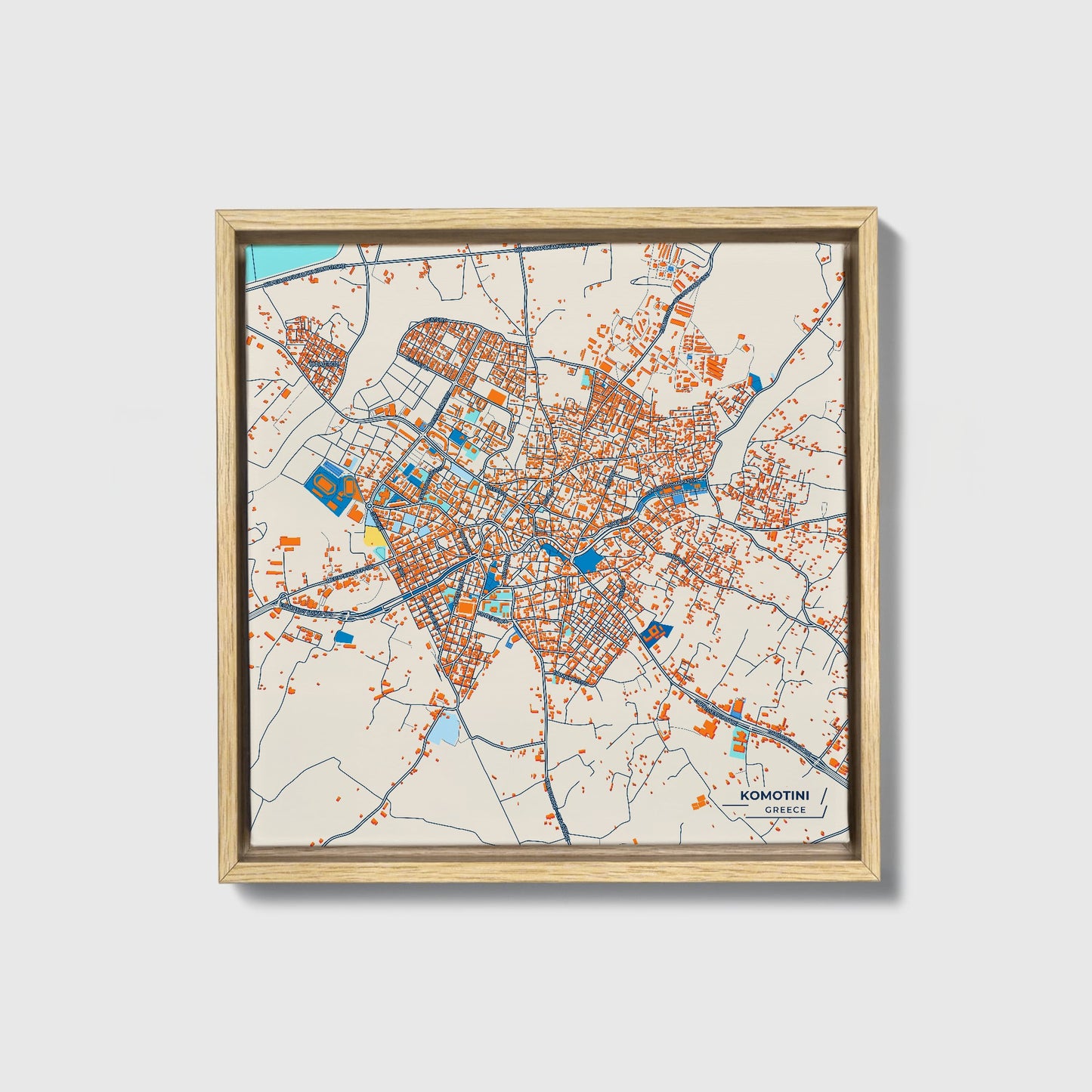 Κομοτηνη Greece Colorful City Map Canvas Print • Natural Wooden Framed