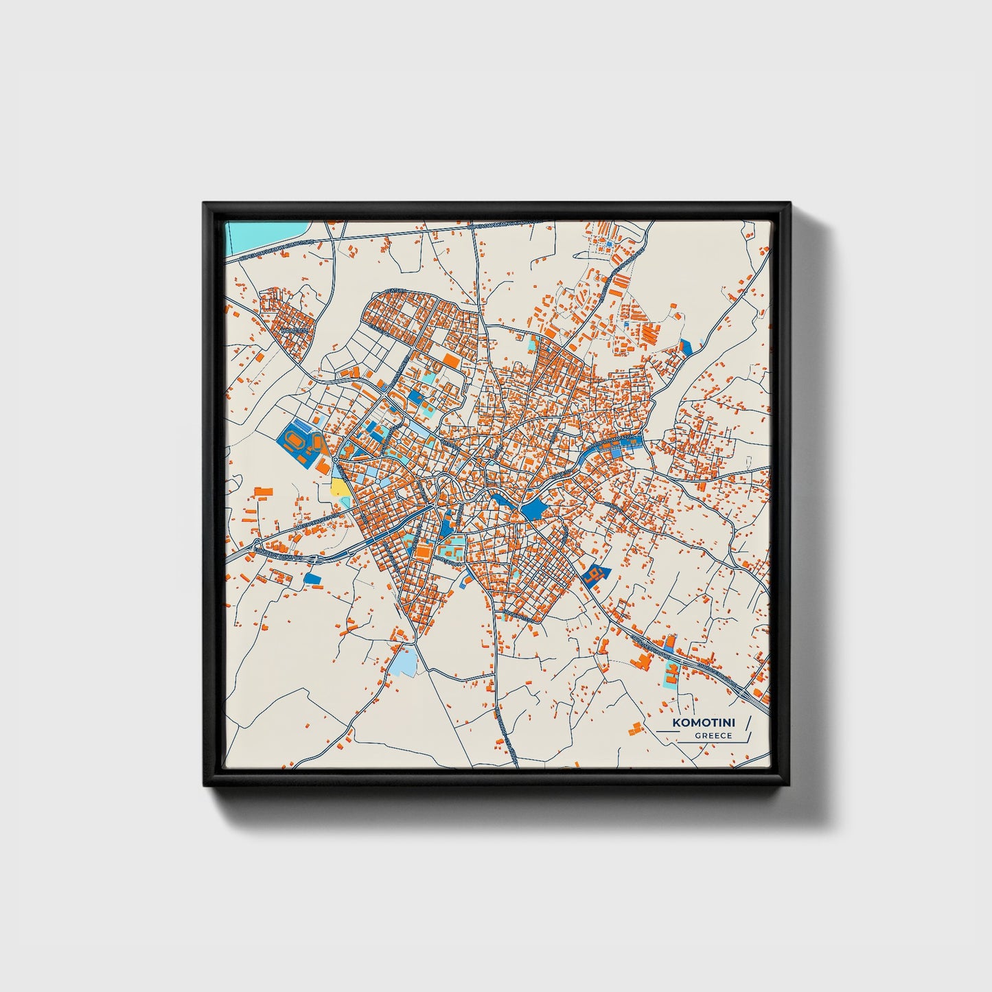 Κομοτηνη Greece Colorful City Map Canvas Print • Black Framed